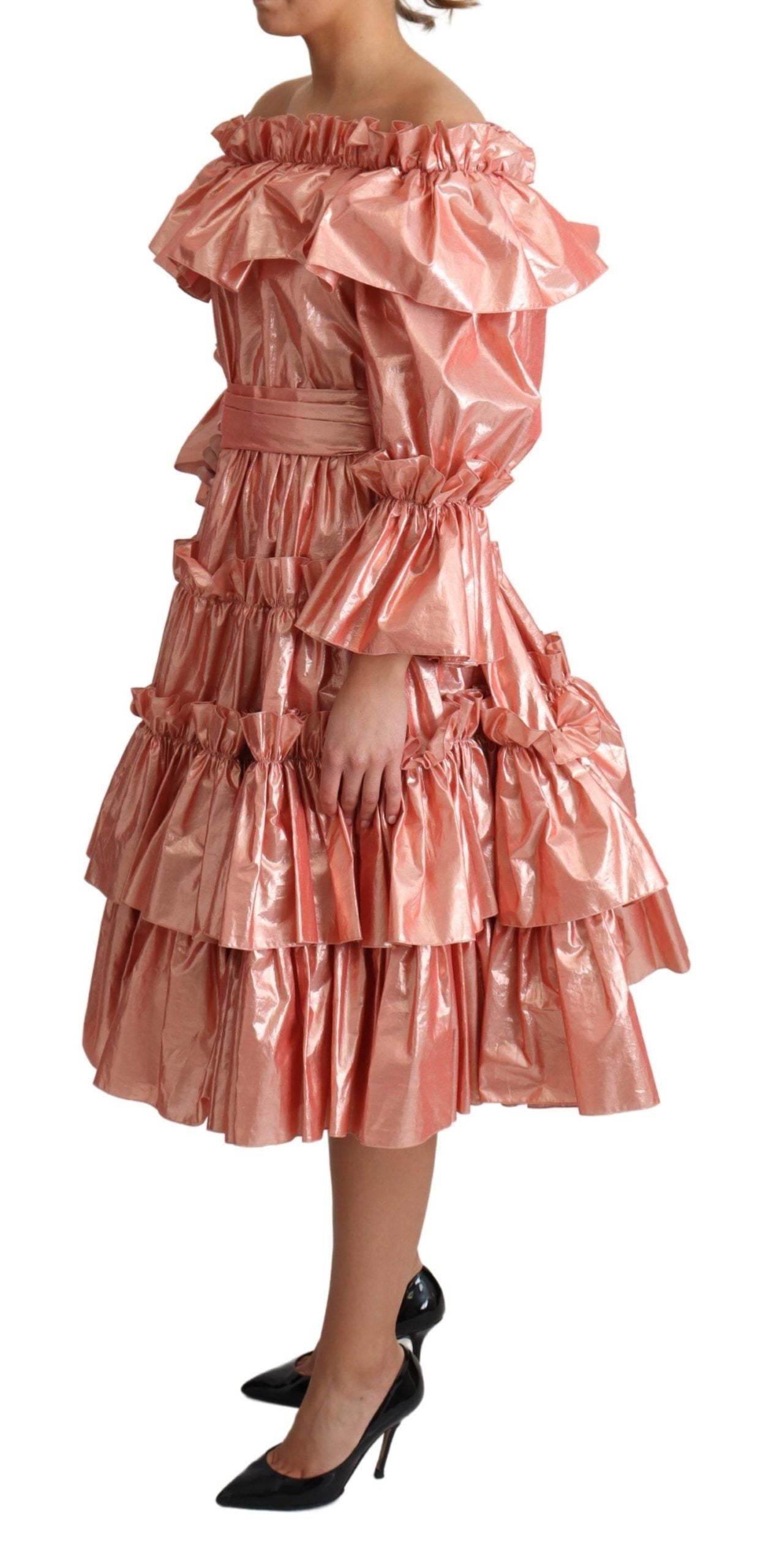 Dolce & Gabbana Pink Metallic Ruffled Gown Elegance - Elegance Online Limited
