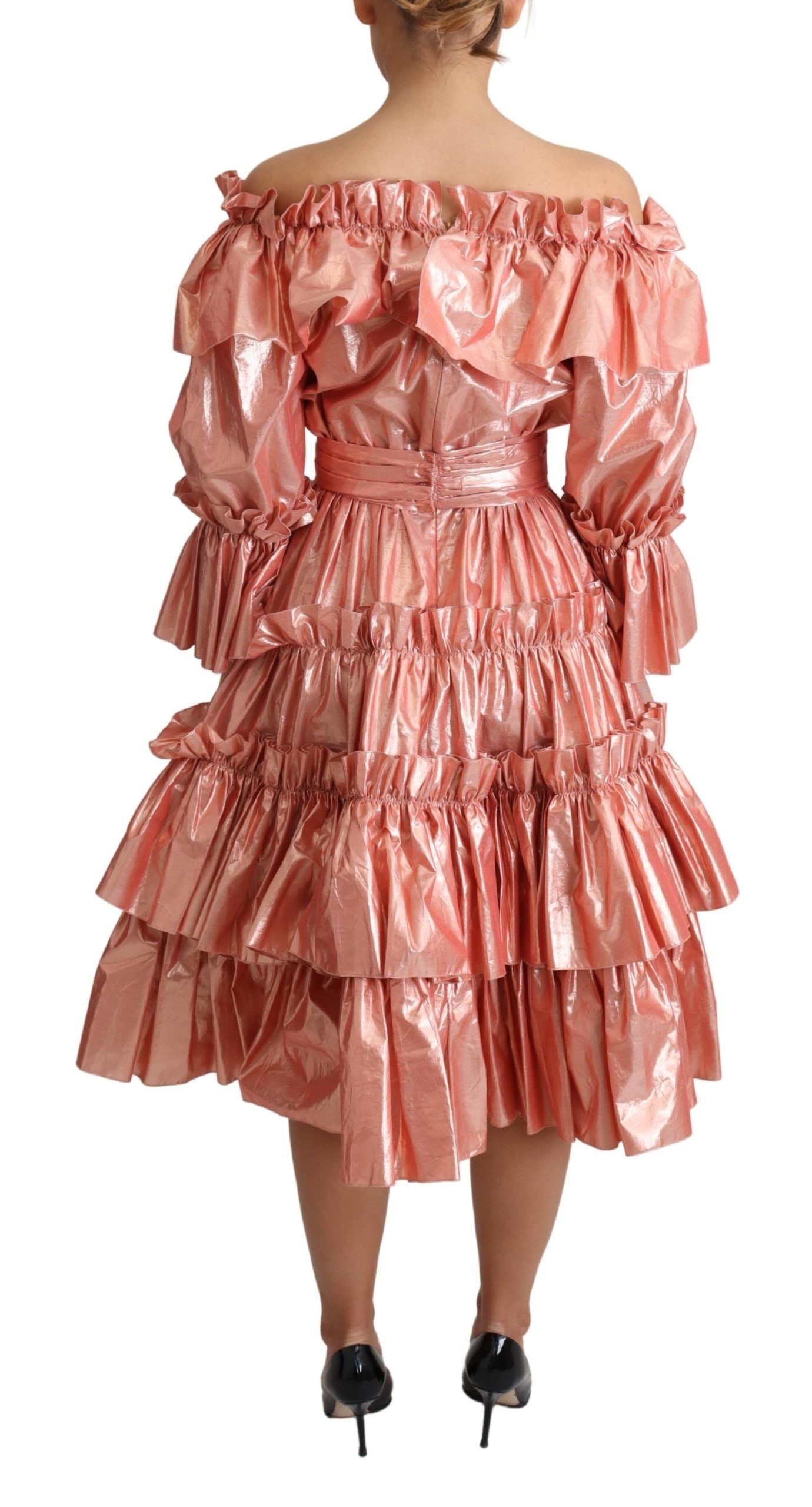 Dolce & Gabbana Pink Metallic Ruffled Gown Elegance - Elegance Online Limited