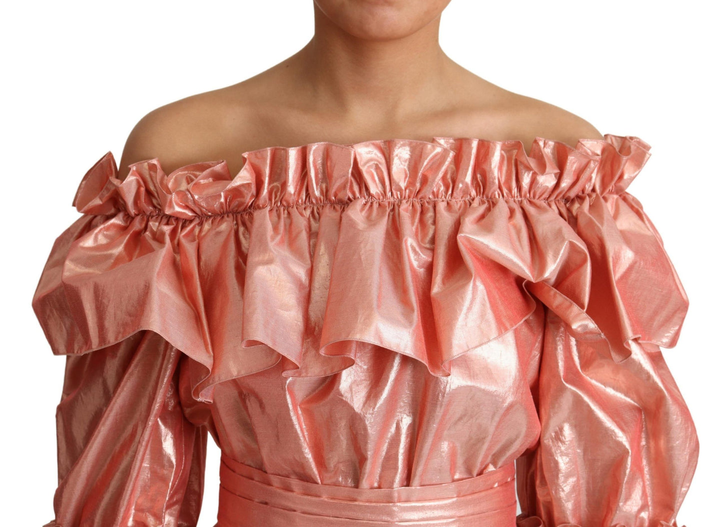 Dolce & Gabbana Pink Metallic Ruffled Gown Elegance - Elegance Online Limited