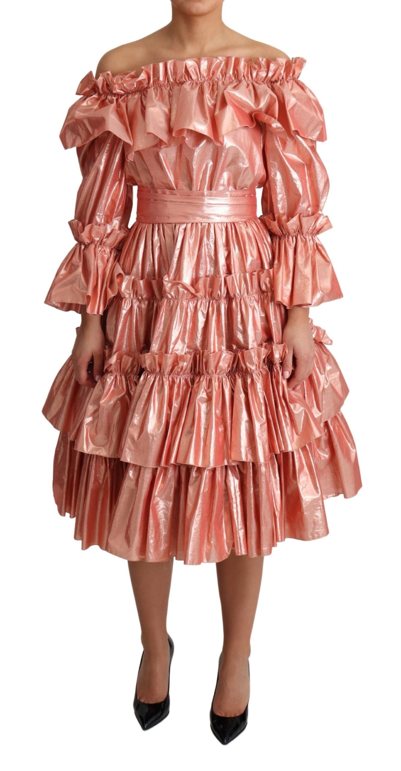 Dolce & Gabbana Pink Metallic Ruffled Gown Elegance - Elegance Online Limited