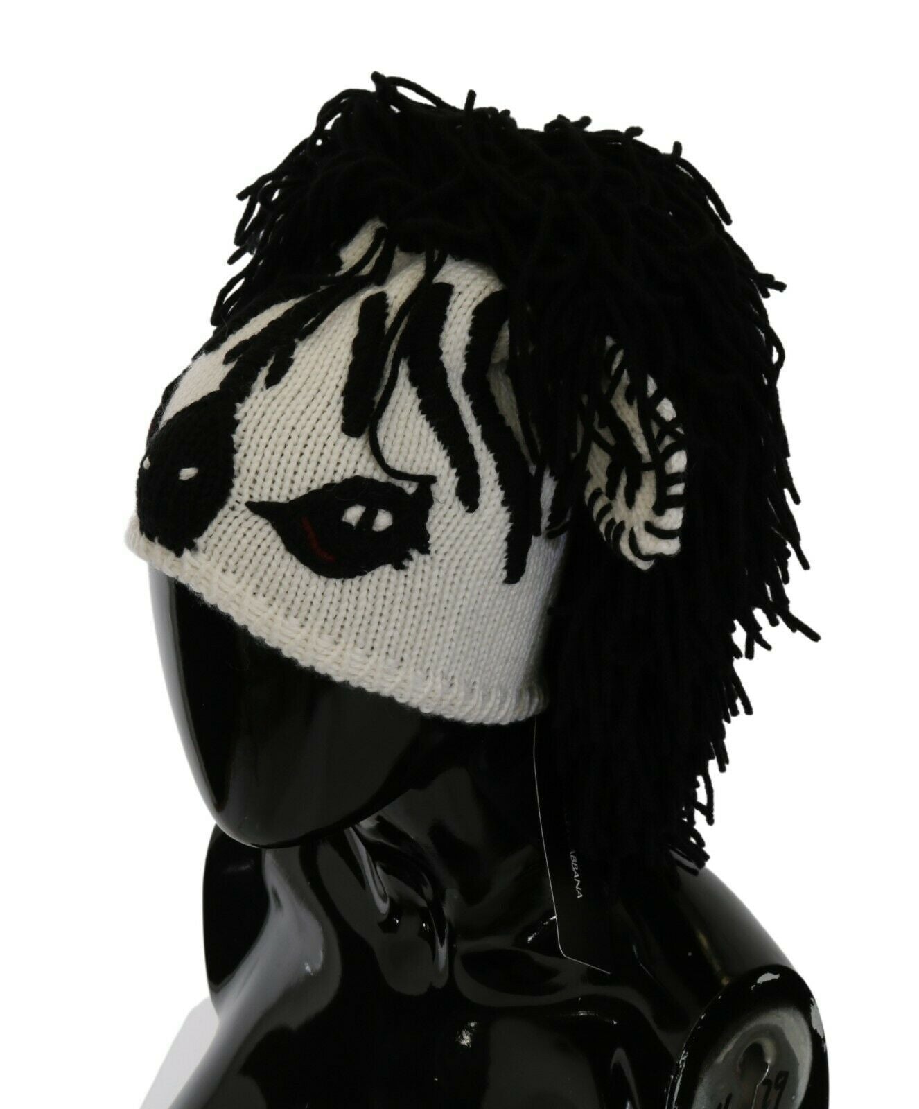 Dolce & Gabbana Black and White Knitted Cashmere Beanie - Elegance Online Limited
