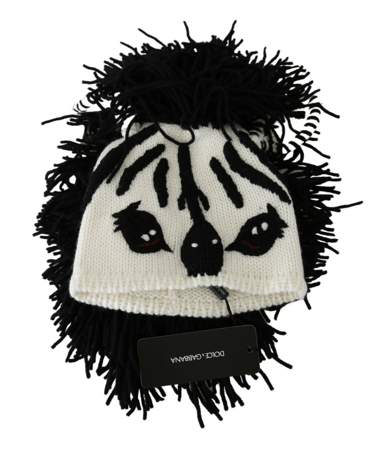 Dolce & Gabbana Black and White Knitted Cashmere Beanie - Elegance Online Limited