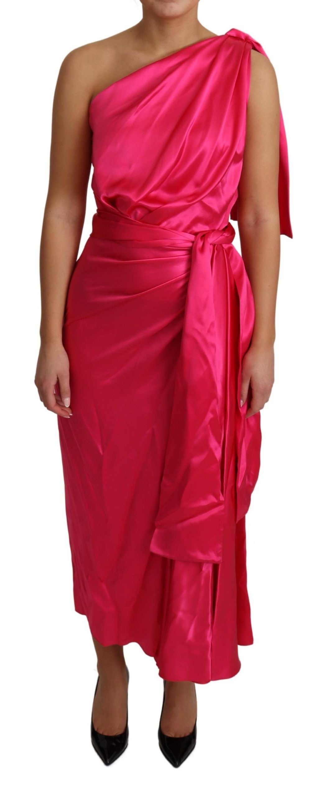 Dolce & Gabbana Elegant Fuchsia Silk One-Shoulder Wrap Dress - Elegance Online Limited
