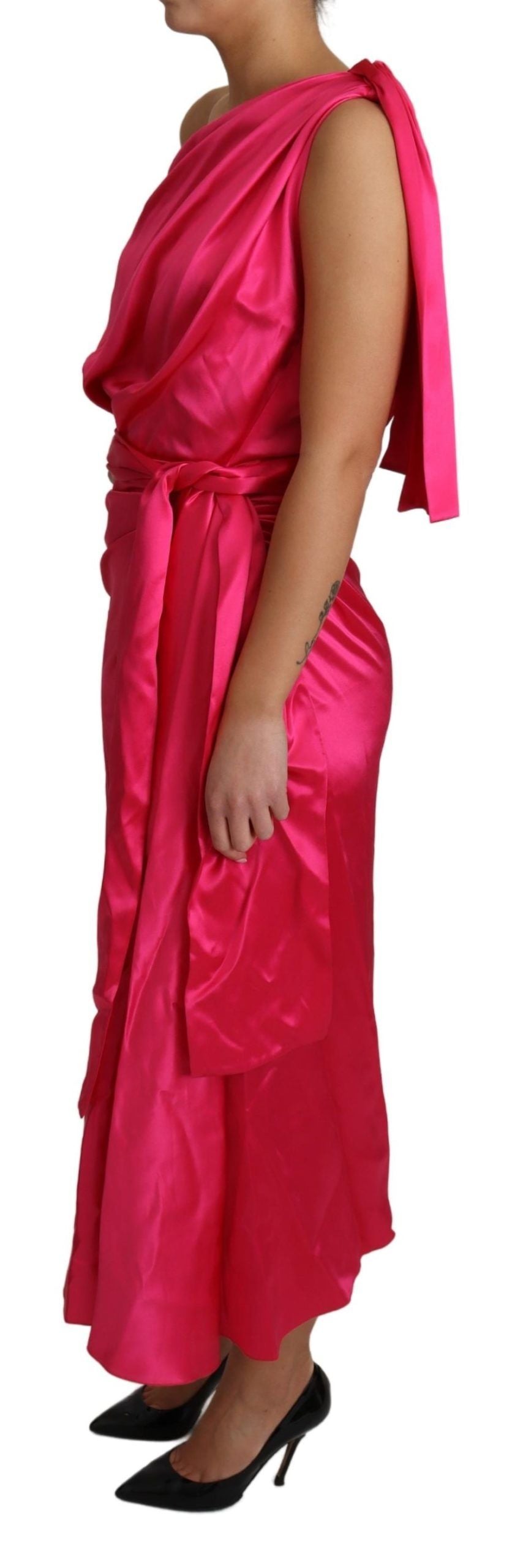 Dolce & Gabbana Elegant Fuchsia Silk One-Shoulder Wrap Dress - Elegance Online Limited