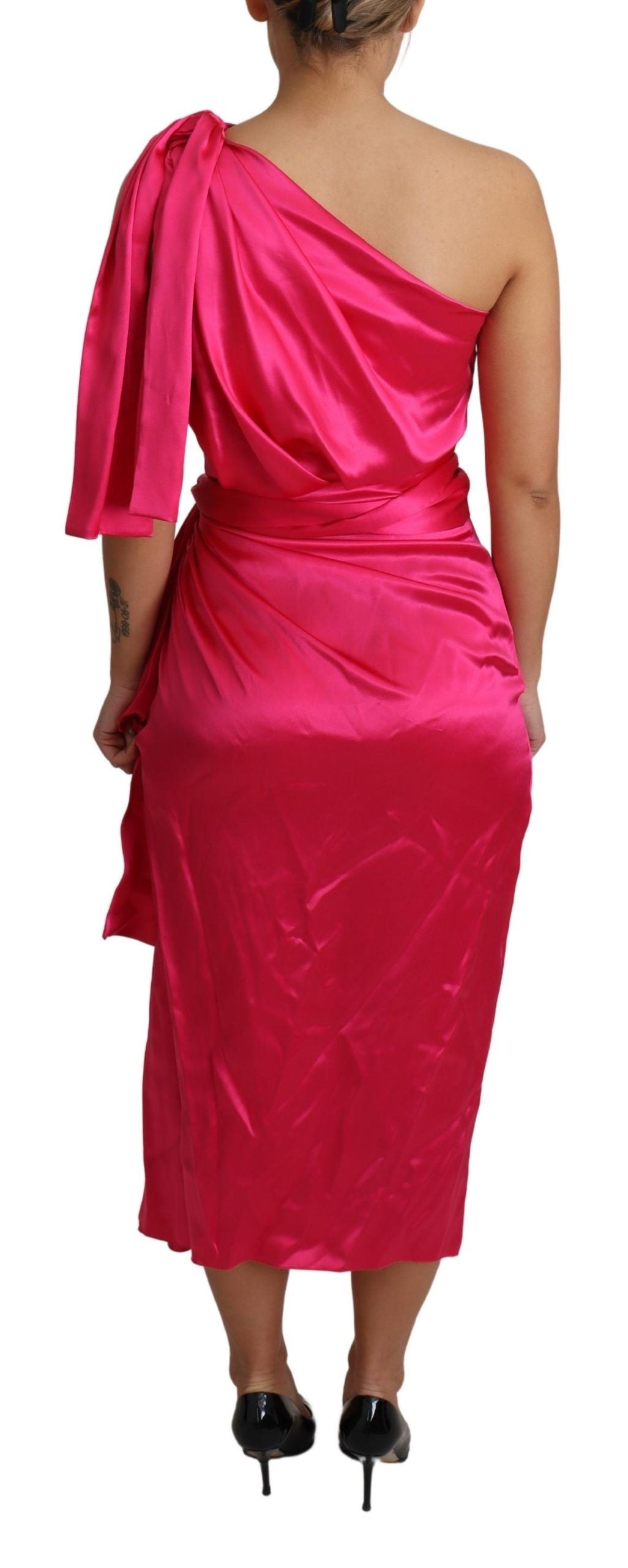 Dolce & Gabbana Elegant Fuchsia Silk One-Shoulder Wrap Dress - Elegance Online Limited