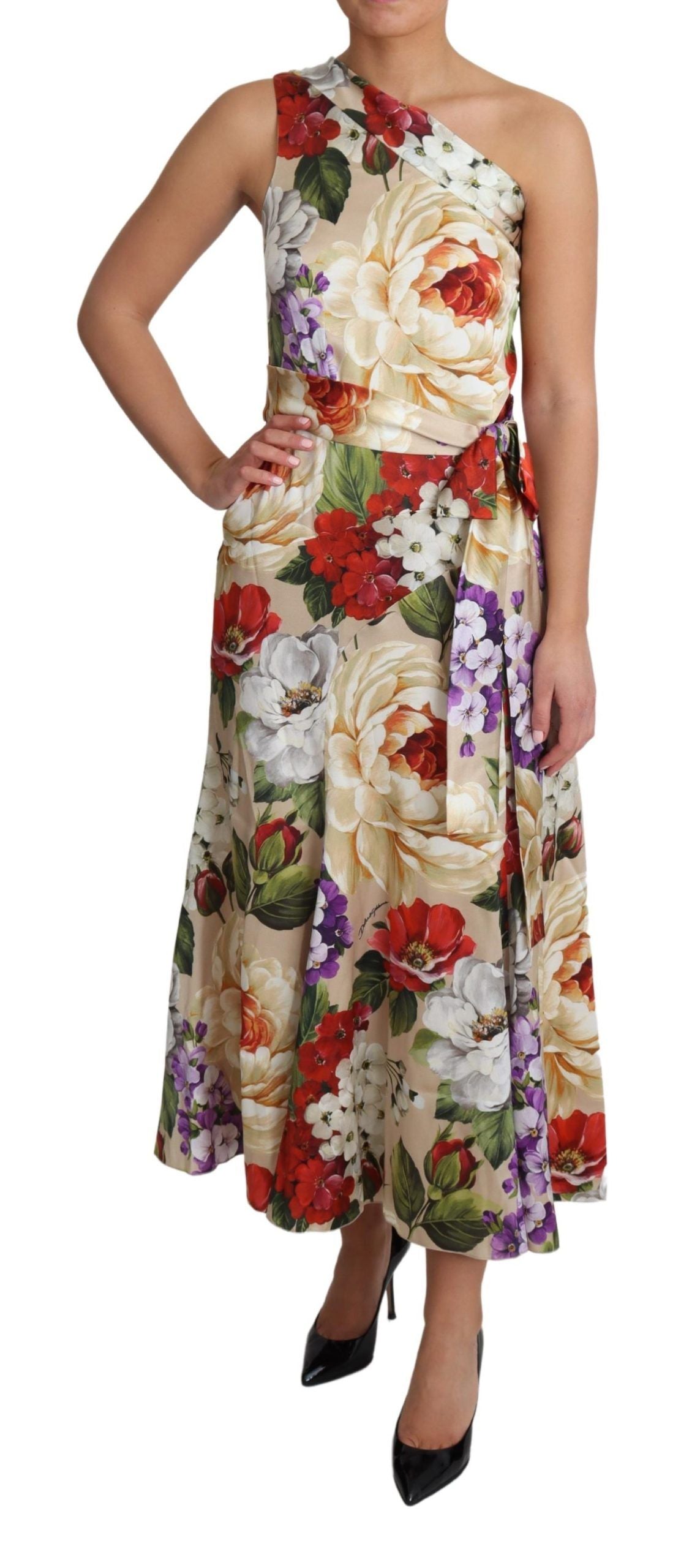 Dolce & Gabbana Elegant One-Shoulder Floral Silk Maxi Dress - Elegance Online Limited