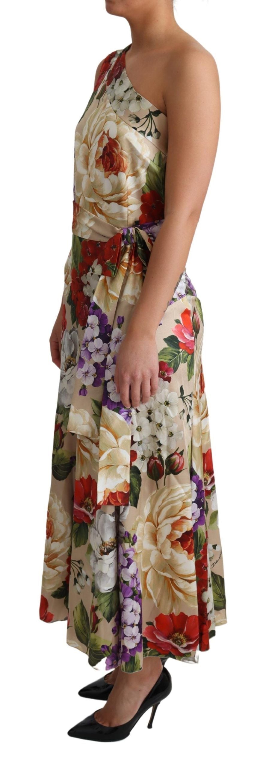 Dolce & Gabbana Elegant One-Shoulder Floral Silk Maxi Dress - Elegance Online Limited