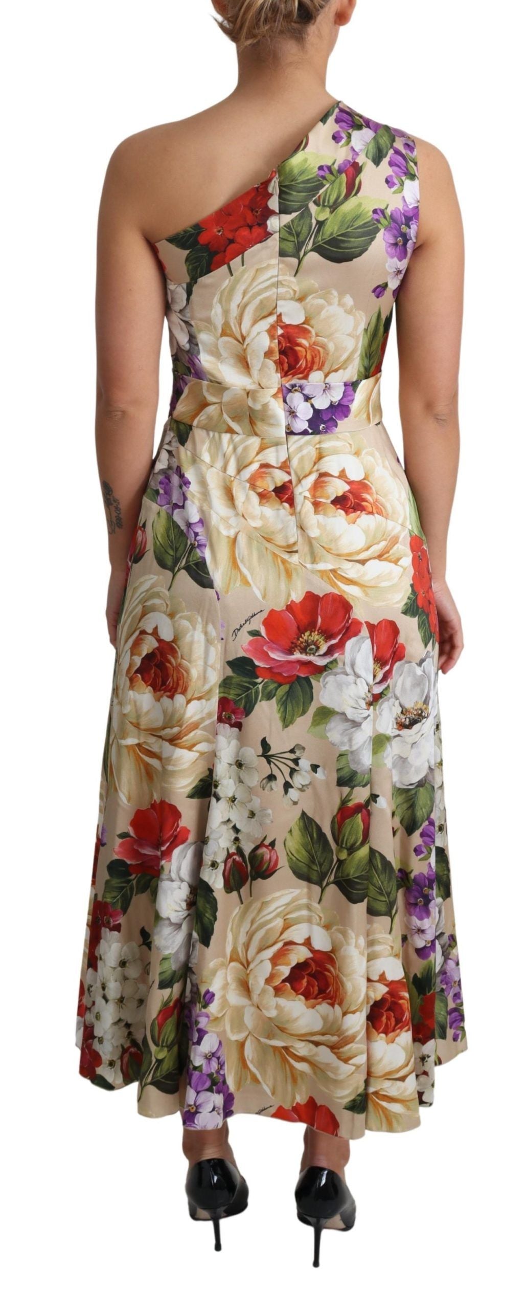 Dolce & Gabbana Elegant One-Shoulder Floral Silk Maxi Dress - Elegance Online Limited