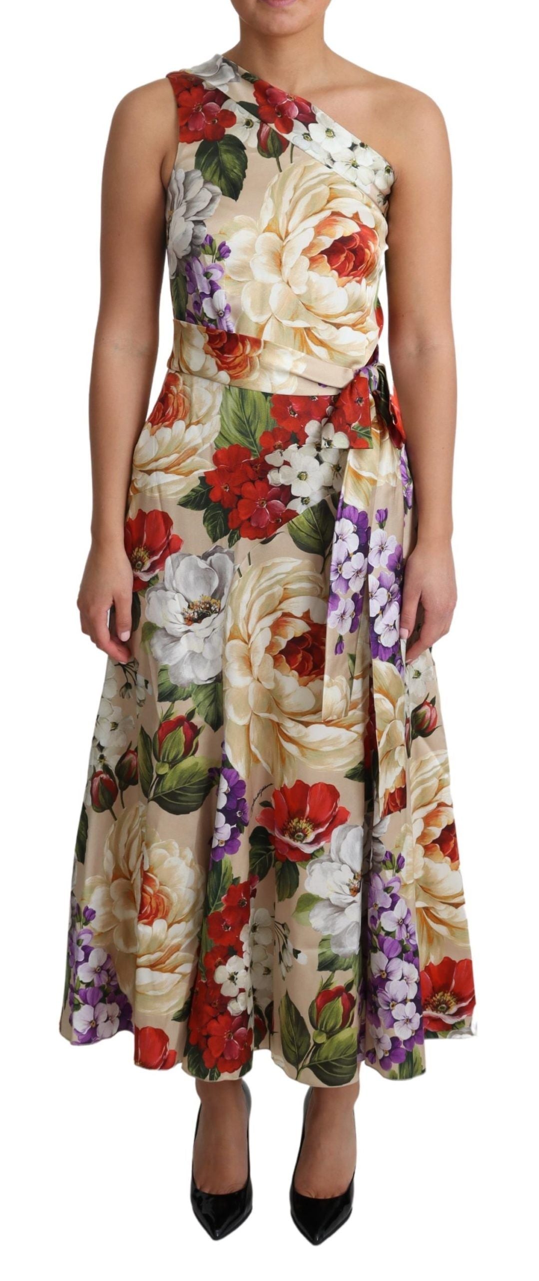 Dolce & Gabbana Elegant One-Shoulder Floral Silk Maxi Dress - Elegance Online Limited