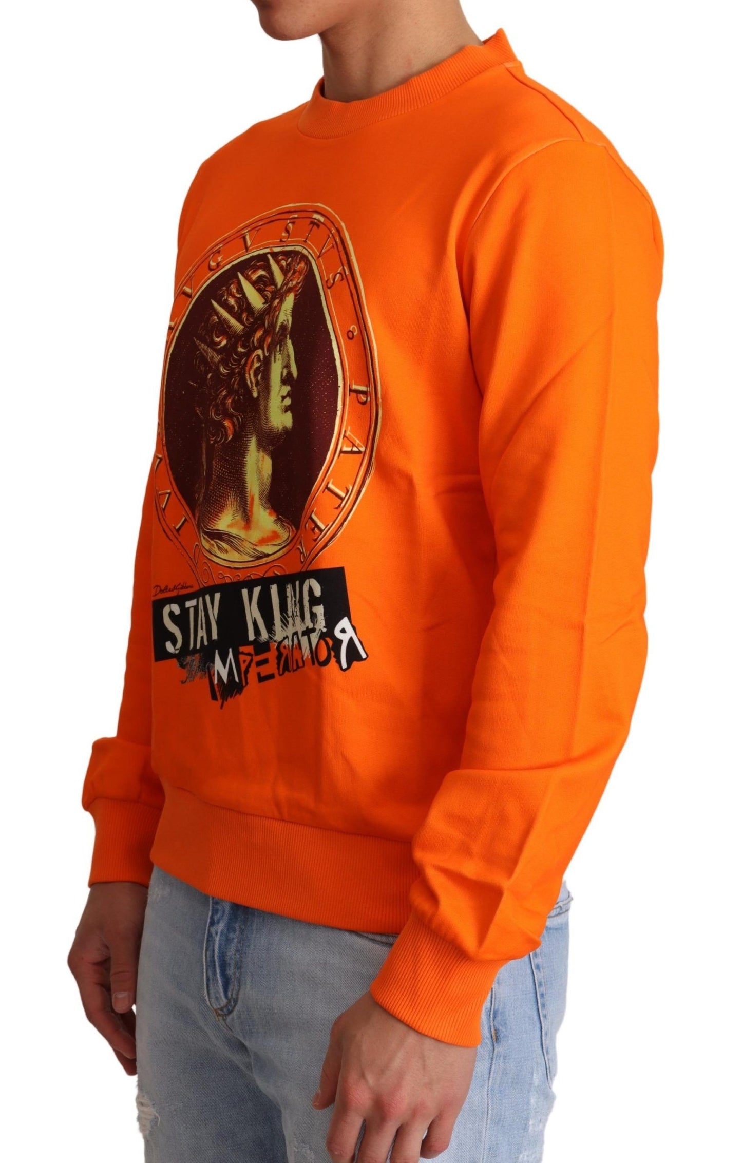 Dolce & Gabbana Jersey de algodón con cuello redondo Regal en naranja