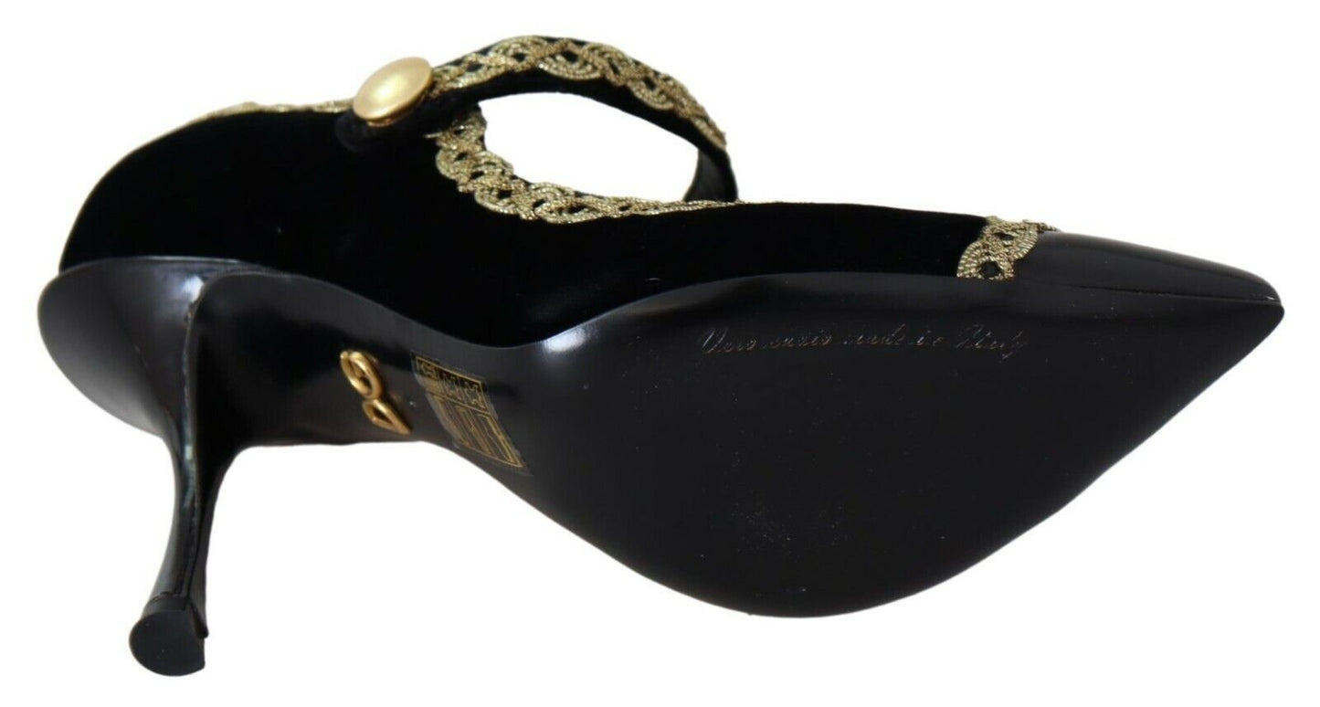 Dolce & Gabbana Elegant Gold-Embroidered Black Velvet Pumps - Elegance Online Limited