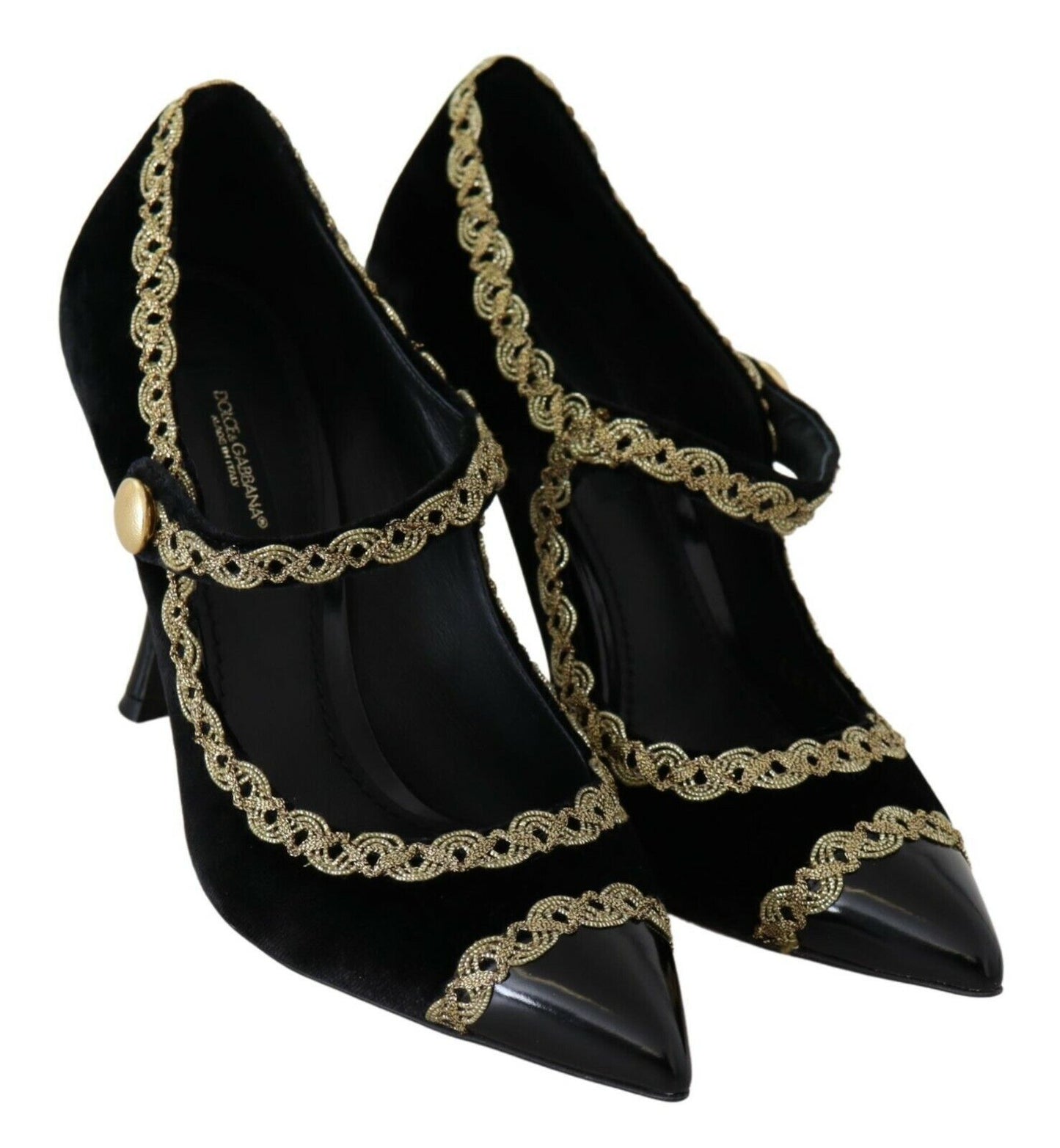 Dolce & Gabbana Elegant Gold-Embroidered Black Velvet Pumps - Elegance Online Limited