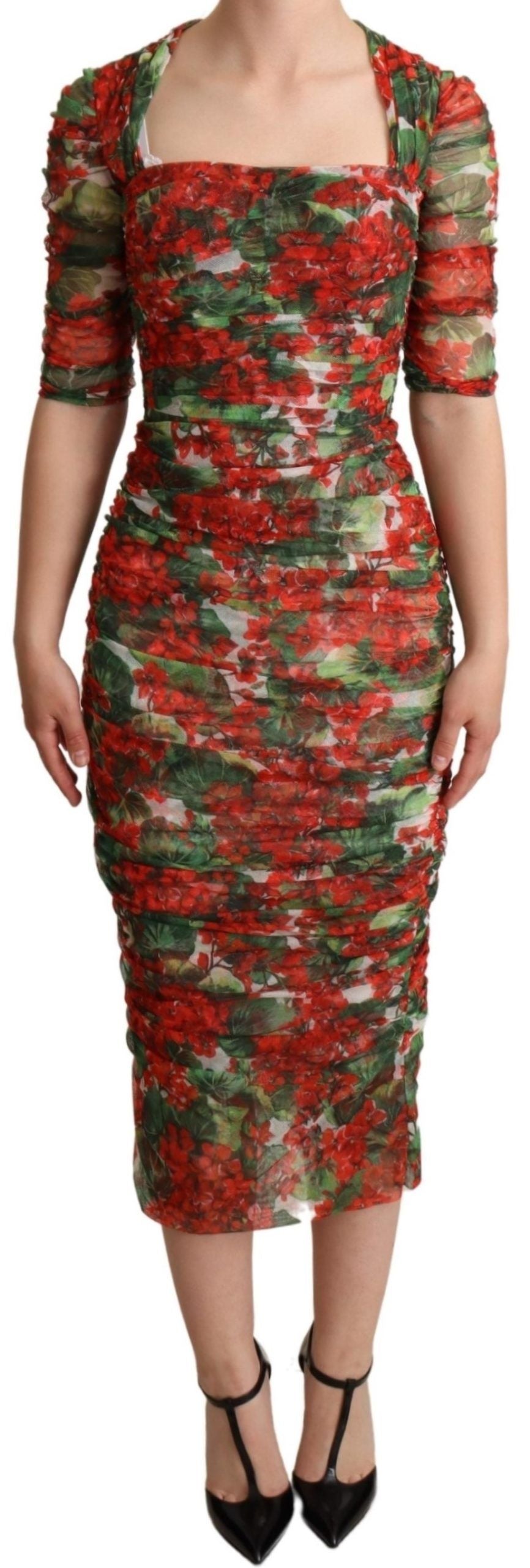 Dolce & Gabbana Elegant Red Floral Midi Sheath Dress - Elegance Online Limited