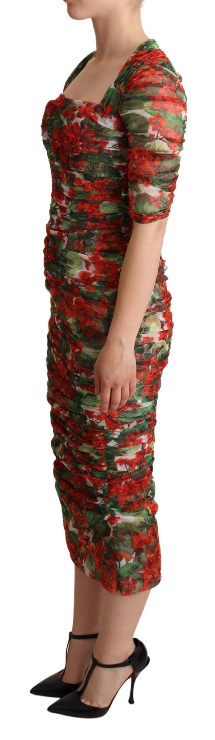 Dolce & Gabbana Elegant Red Floral Midi Sheath Dress - Elegance Online Limited