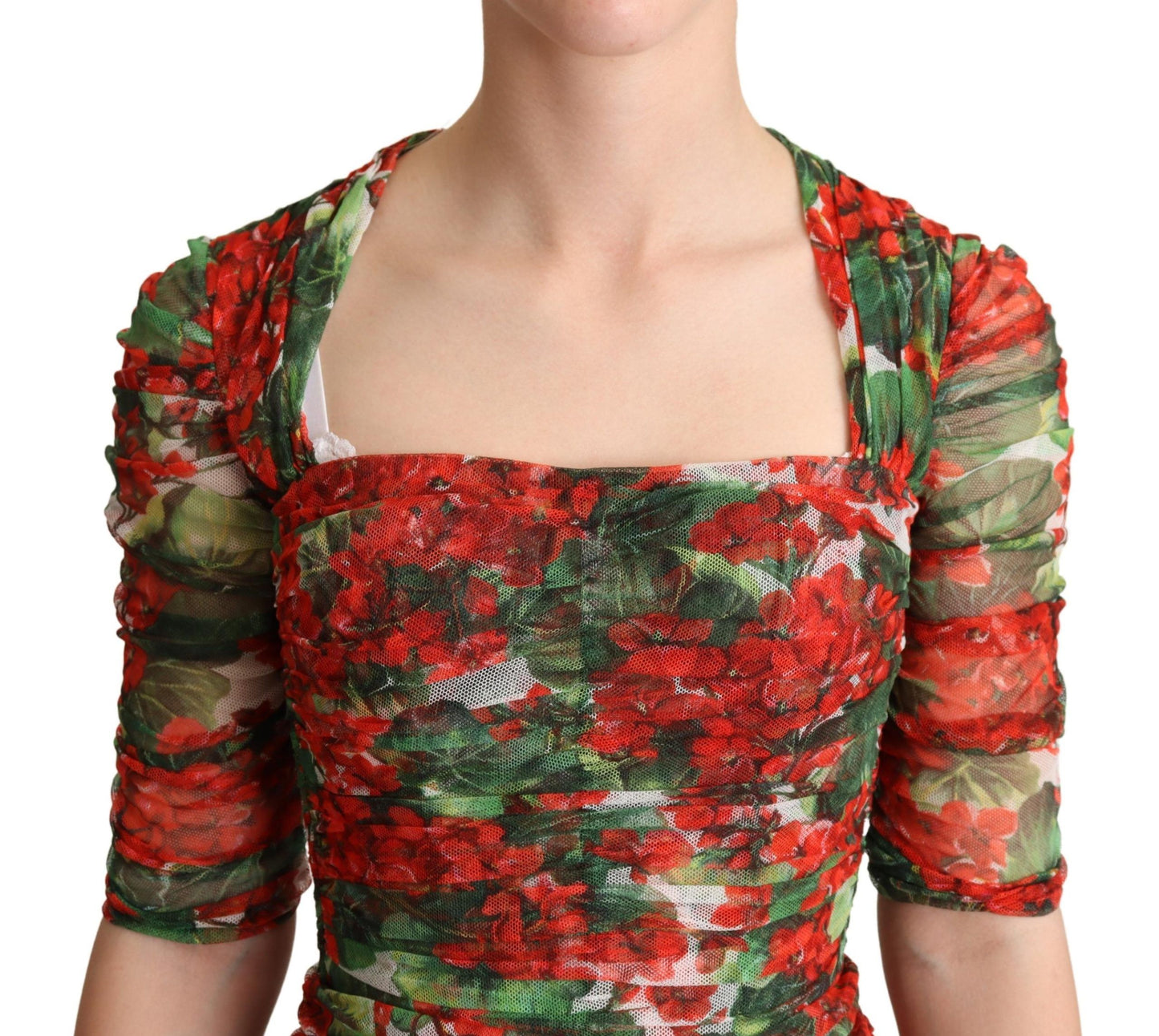 Dolce & Gabbana Elegant Red Floral Midi Sheath Dress - Elegance Online Limited
