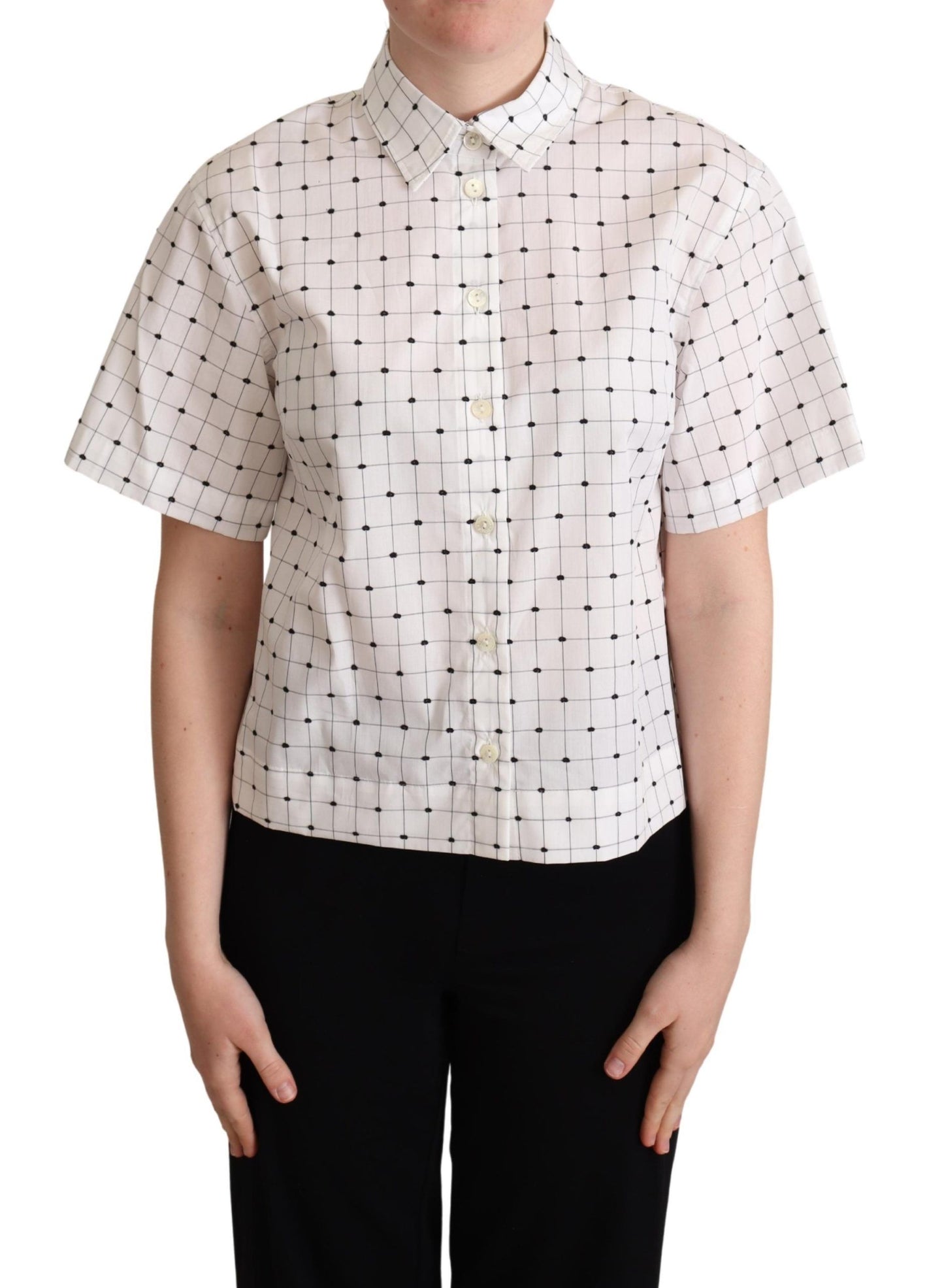 Dolce & Gabbana Chic Monochrome Polka Dot Polo Top - Elegance Online Limited