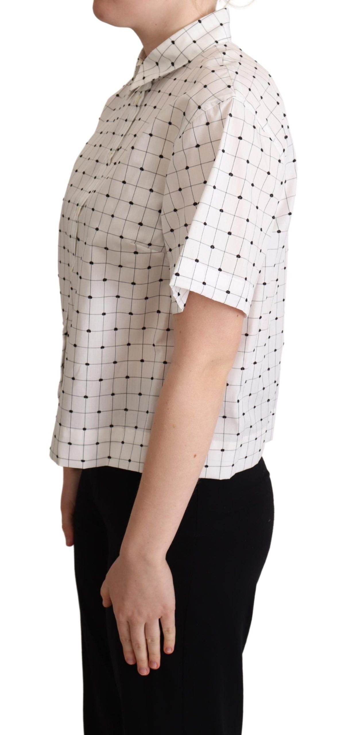 Dolce & Gabbana Chic Monochrome Polka Dot Polo Top - Elegance Online Limited