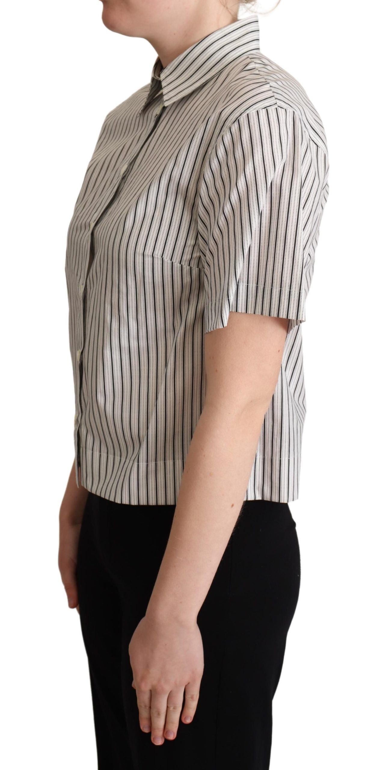 Dolce & Gabbana Chic Monochrome Striped Polo Shirt - Elegance Online Limited
