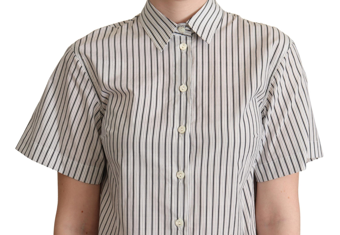 Dolce & Gabbana Chic Monochrome Striped Polo Shirt - Elegance Online Limited