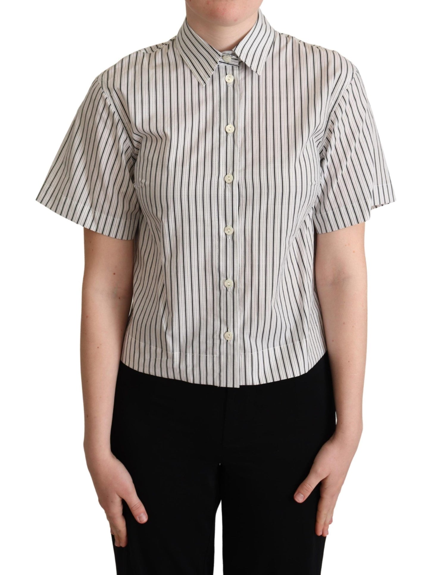 Dolce & Gabbana Chic Monochrome Striped Polo Shirt - Elegance Online Limited