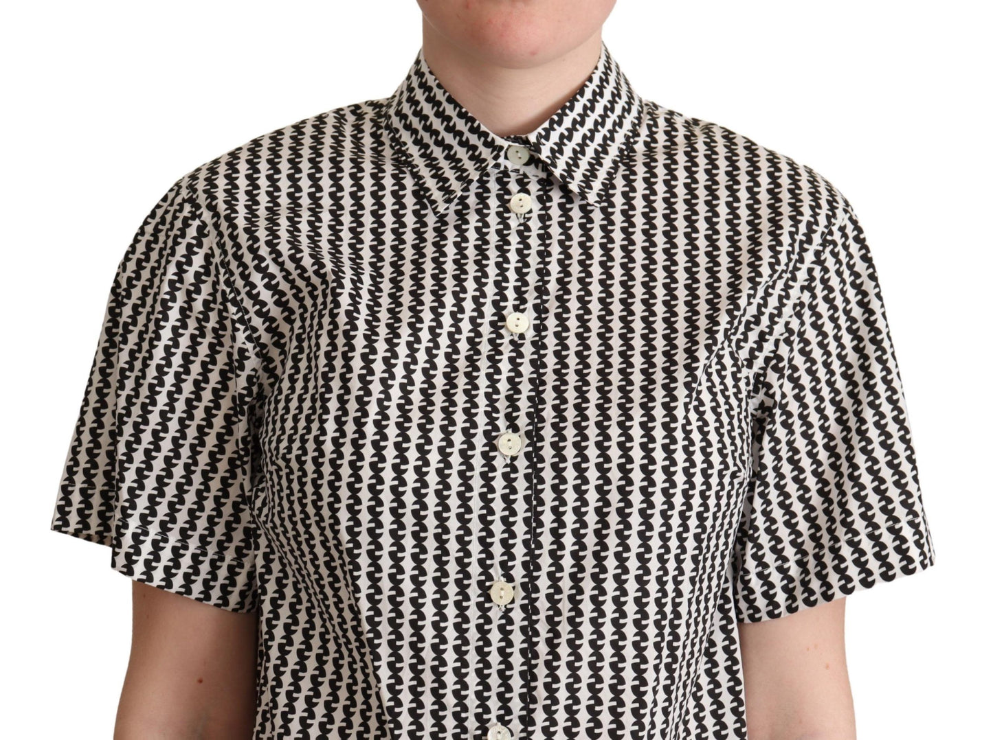 Dolce & Gabbana Elegant Black and White Patterned Cotton Polo - Elegance Online Limited