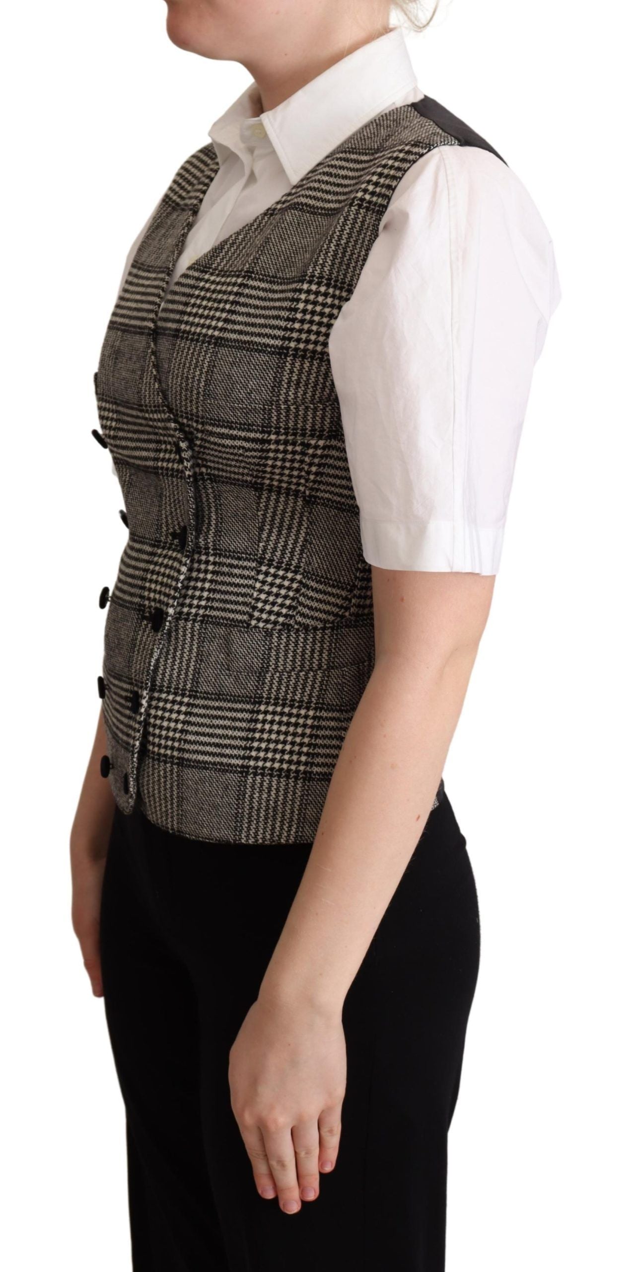 Dolce & Gabbana Elegant Checkered Gray Silk Blend Vest - Elegance Online Limited