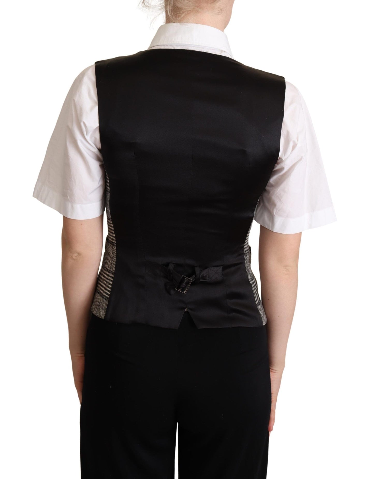Dolce & Gabbana Elegant Checkered Gray Silk Blend Vest - Elegance Online Limited