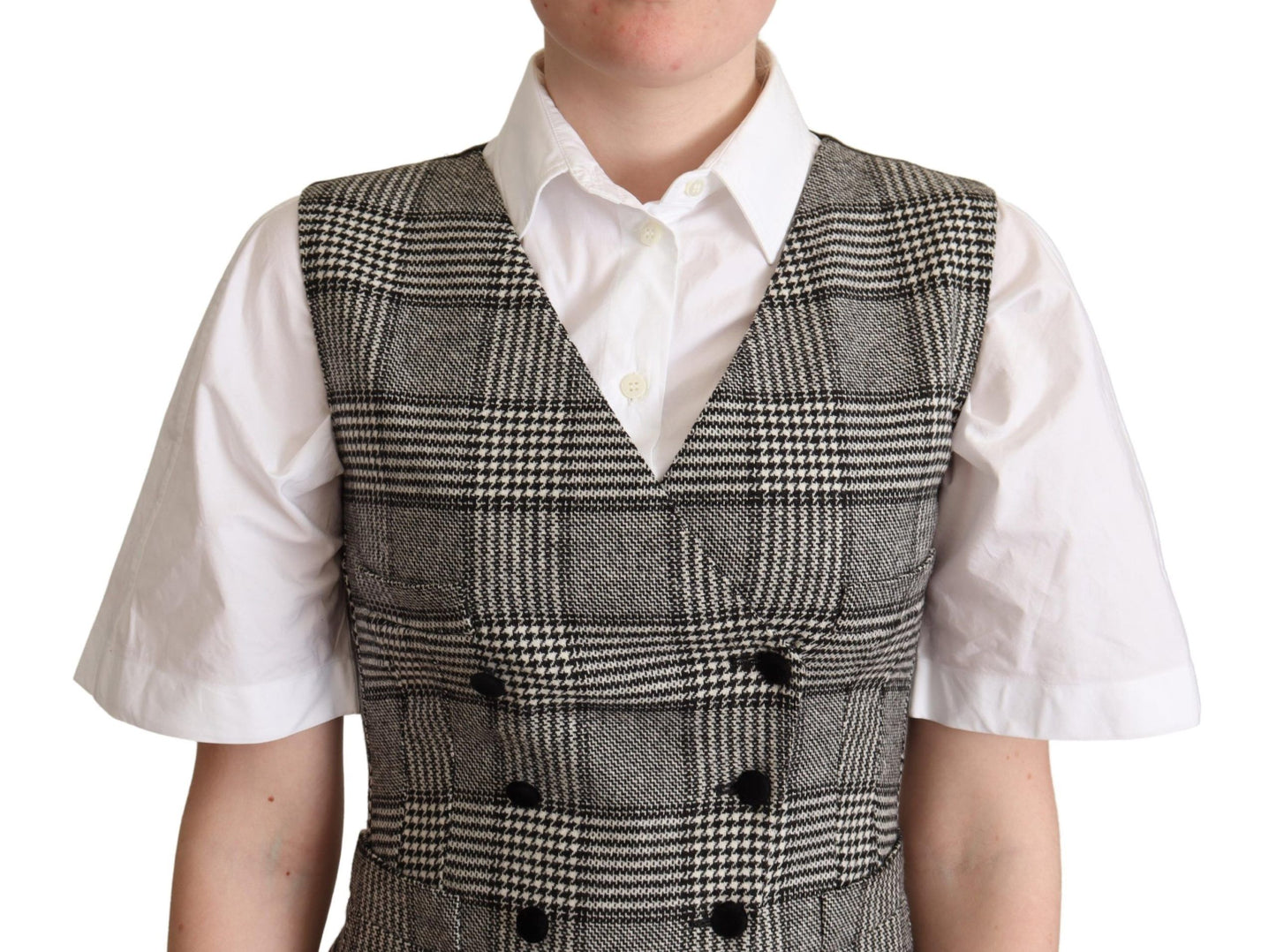 Dolce & Gabbana Elegant Checkered Gray Silk Blend Vest - Elegance Online Limited