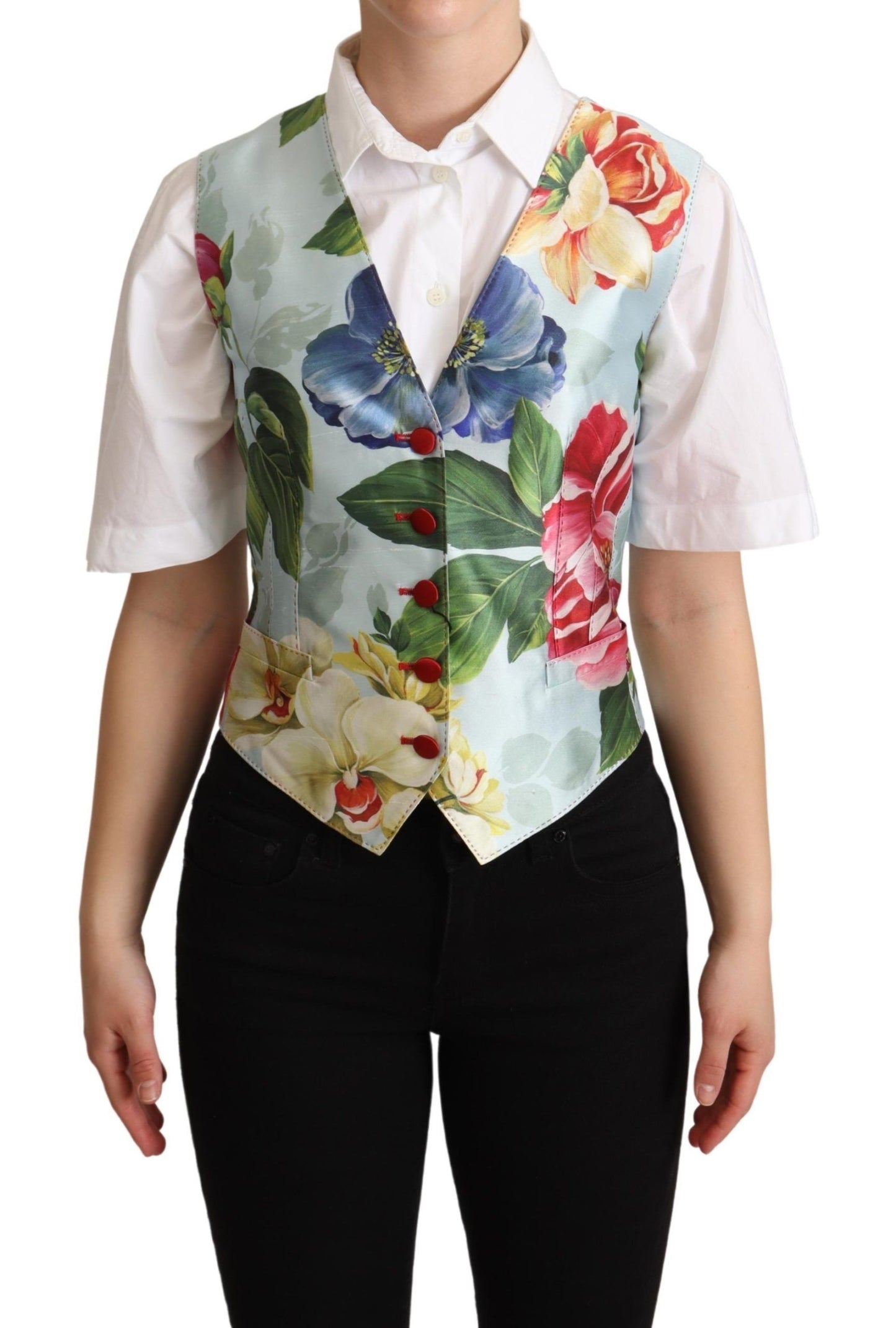 Dolce & Gabbana Elegant Floral Print Silk Waistcoat - Elegance Online Limited