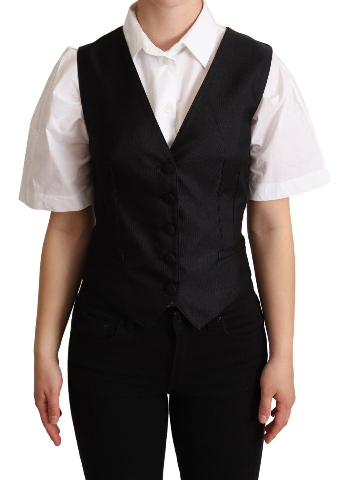 Dolce & Gabbana Elegant Silk Blend Black Waistcoat - Elegance Online Limited