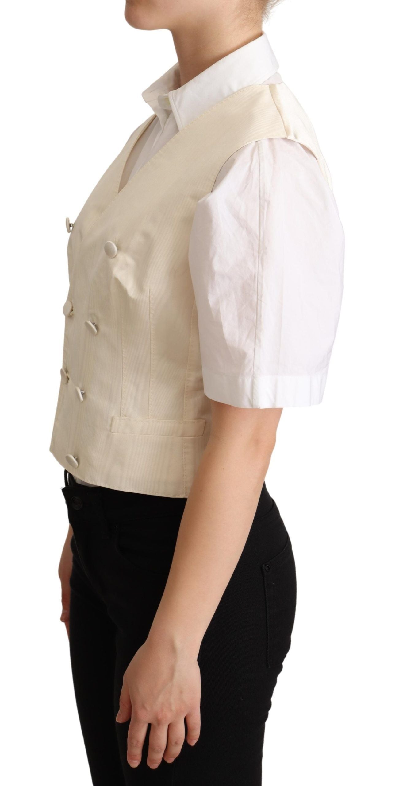 Dolce & Gabbana Chaleco sin mangas en mezcla de seda beige Chaleco de lujo