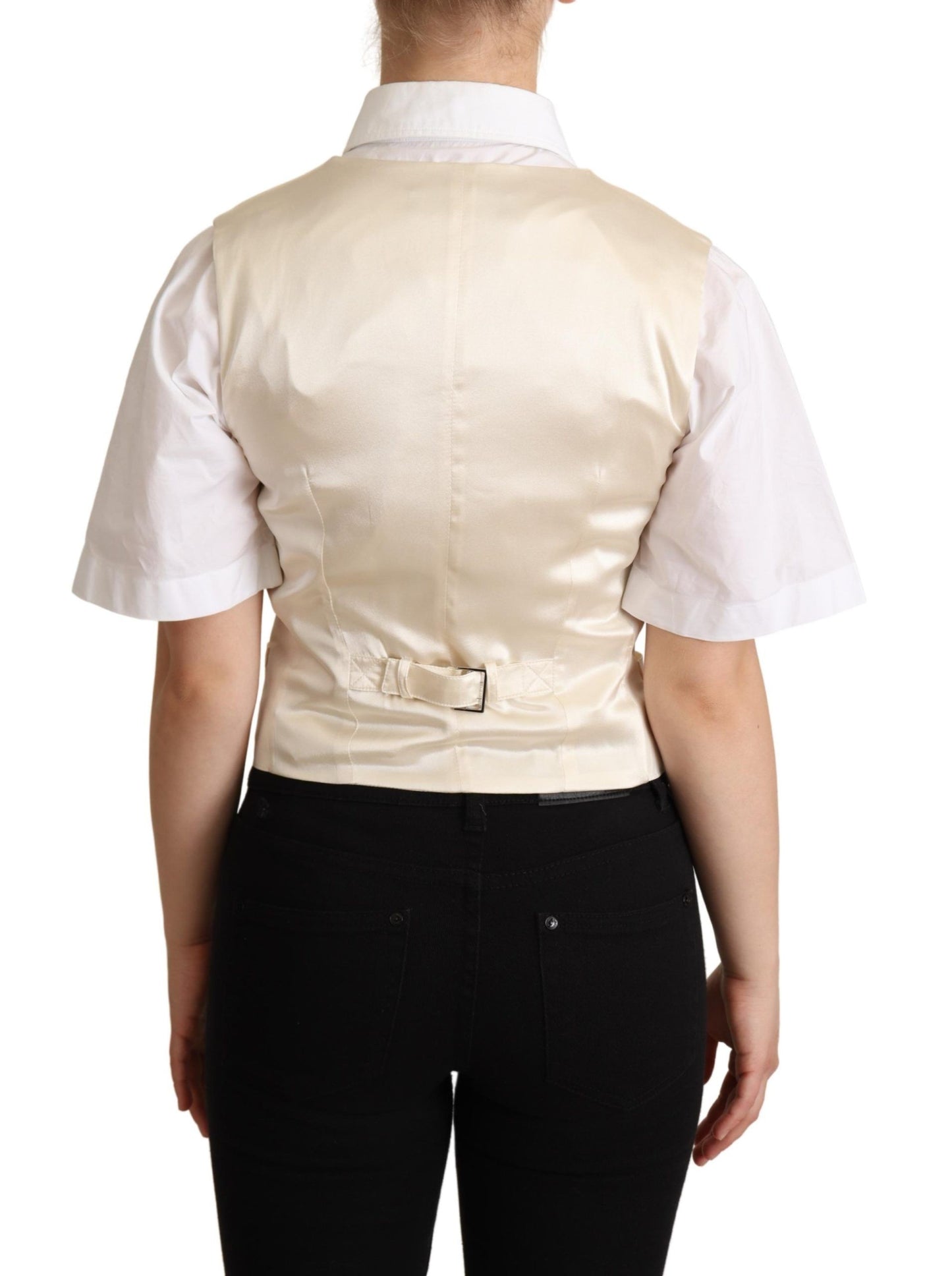 Dolce & Gabbana Chaleco sin mangas en mezcla de seda beige Chaleco de lujo
