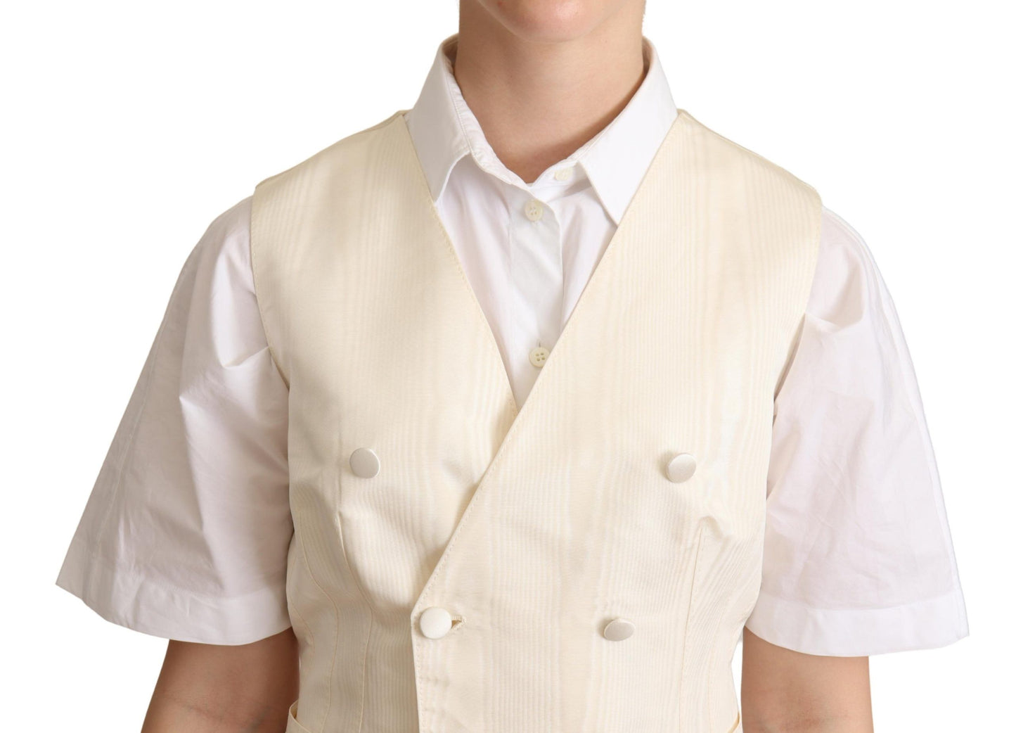 Dolce & Gabbana Chaleco sin mangas en mezcla de seda beige Chaleco de lujo
