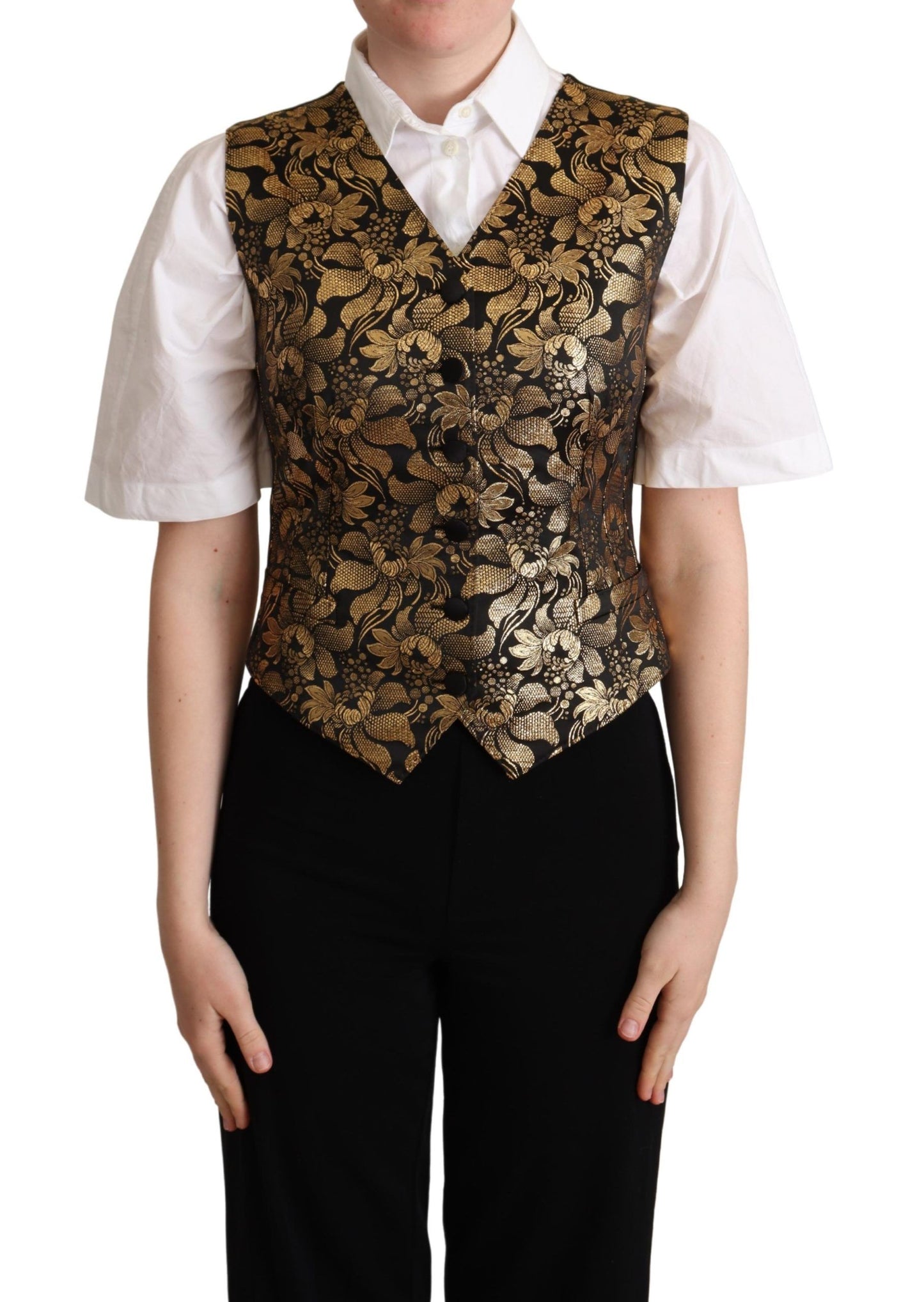 Dolce & Gabbana Elegant Black Jacquard Waistcoat - Elegance Online Limited