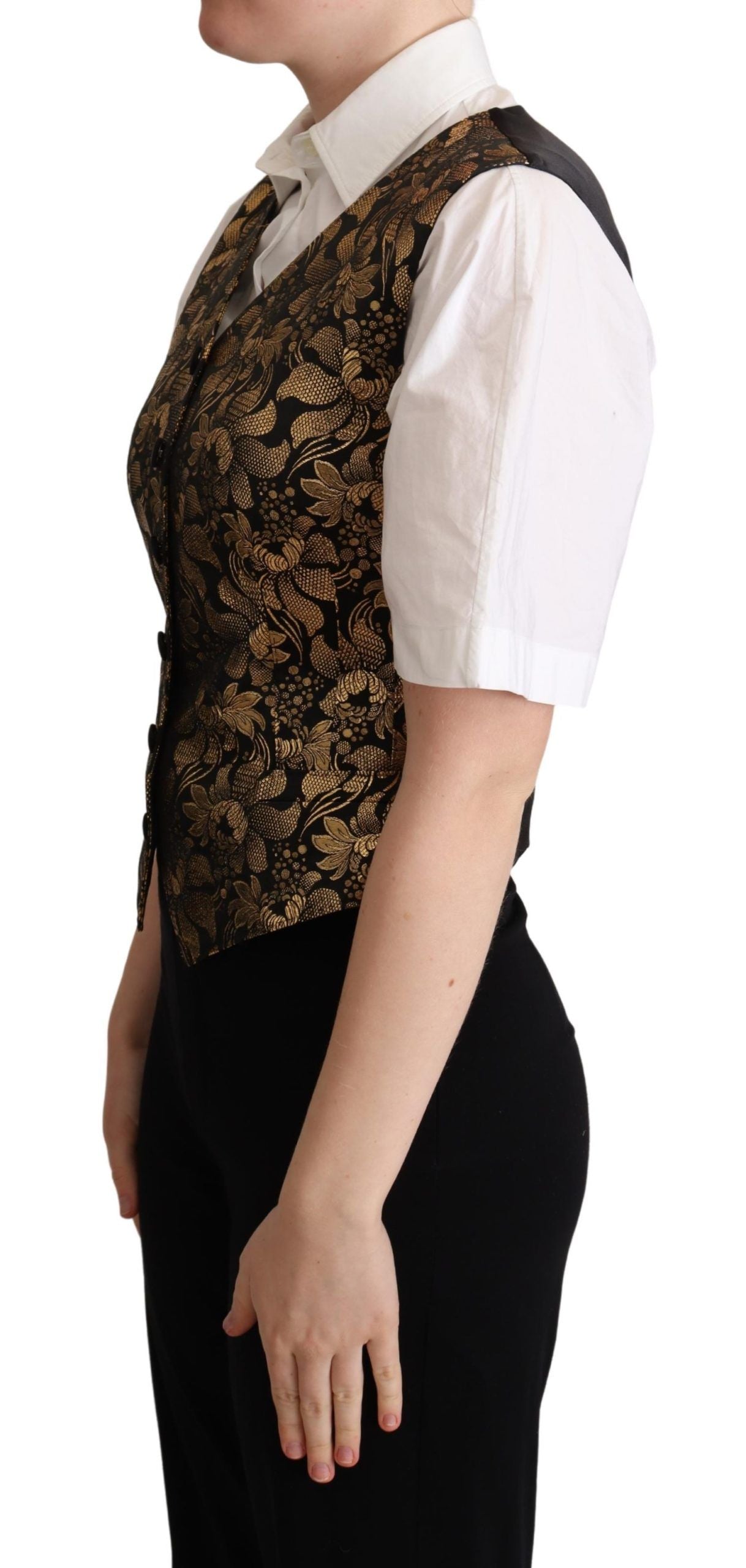 Dolce & Gabbana Elegant Black Jacquard Waistcoat - Elegance Online Limited