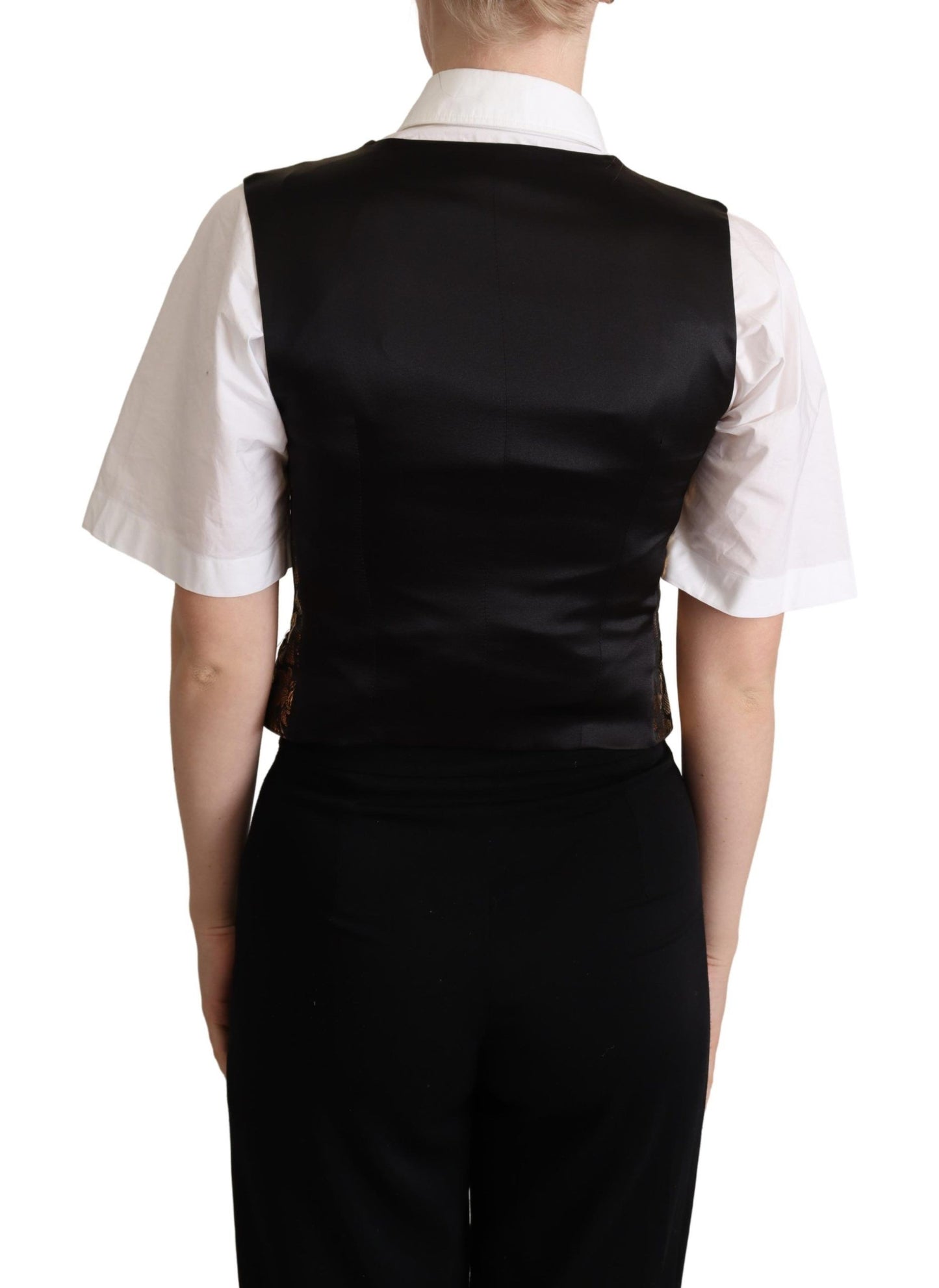 Dolce & Gabbana Elegant Black Jacquard Waistcoat - Elegance Online Limited