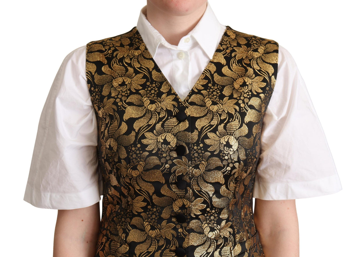 Dolce & Gabbana Elegant Black Jacquard Waistcoat - Elegance Online Limited