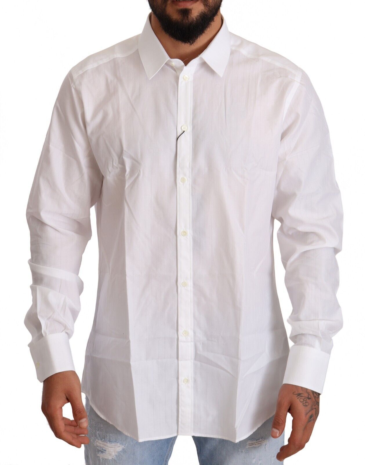 Dolce & Gabbana White Cotton Martini Fit Shirt - Elegance Online Limited