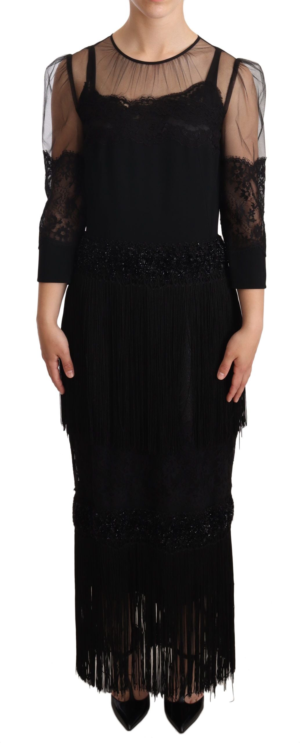 Dolce & Gabbana Elegant Lace Midi Dress in Black - Elegance Online Limited