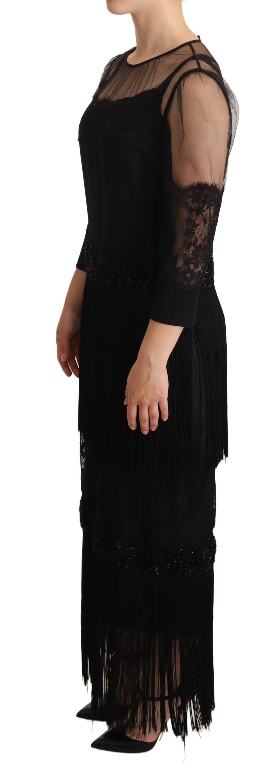 Dolce & Gabbana Elegant Lace Midi Dress in Black - Elegance Online Limited