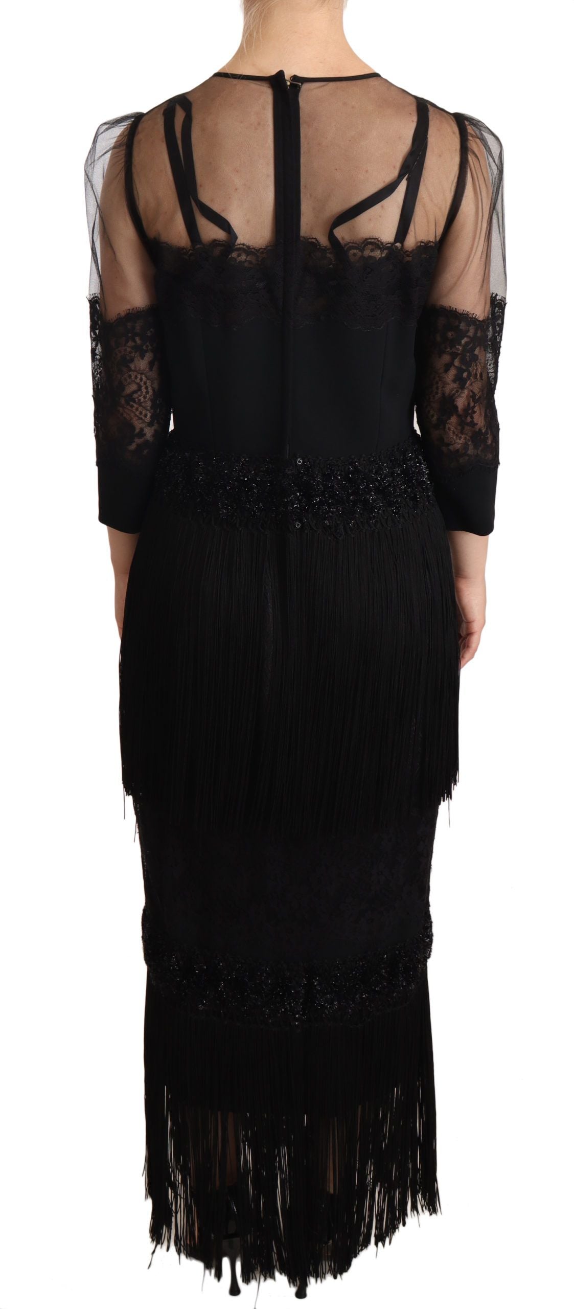Dolce & Gabbana Elegant Lace Midi Dress in Black - Elegance Online Limited