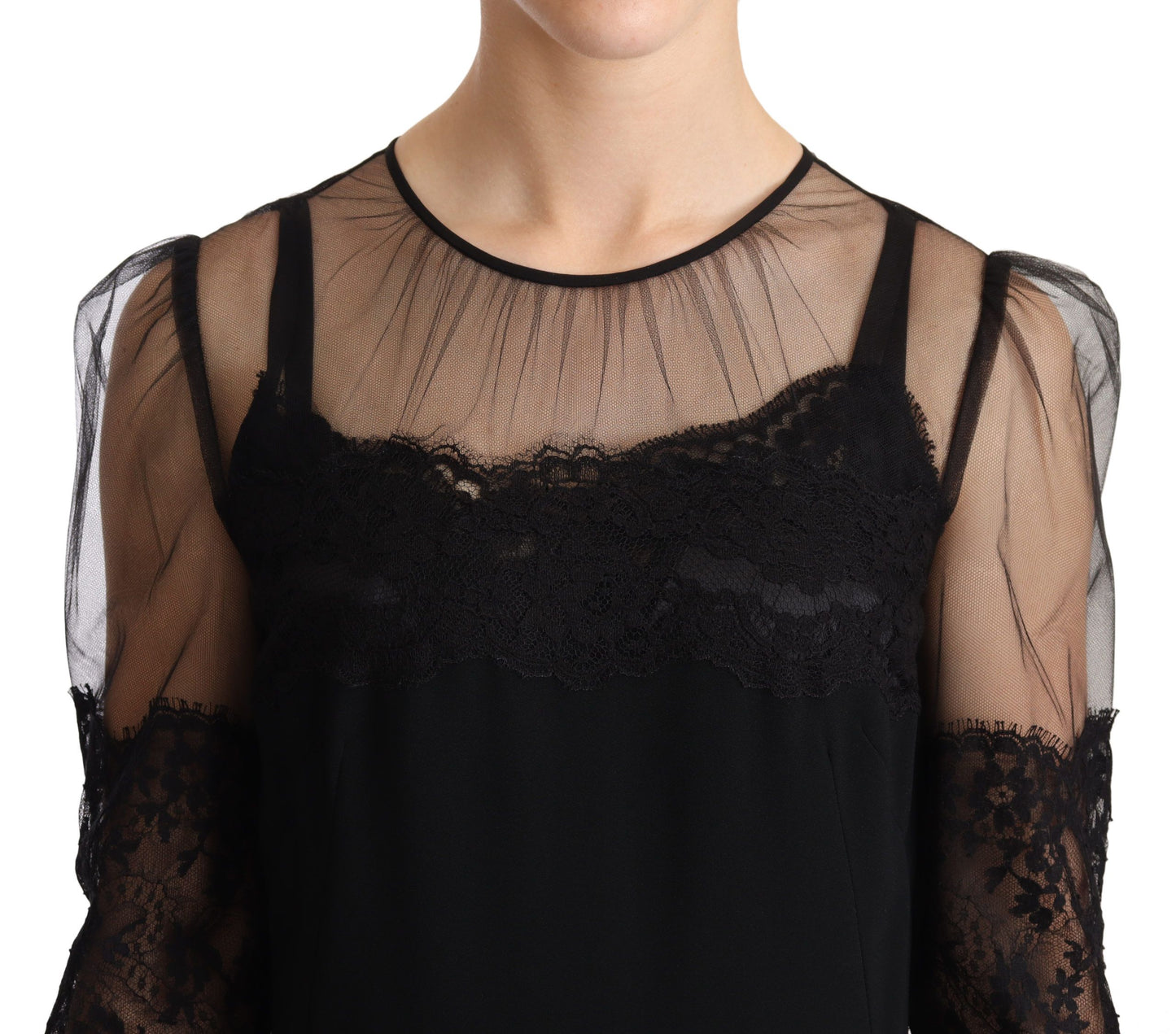 Dolce & Gabbana Elegant Lace Midi Dress in Black - Elegance Online Limited