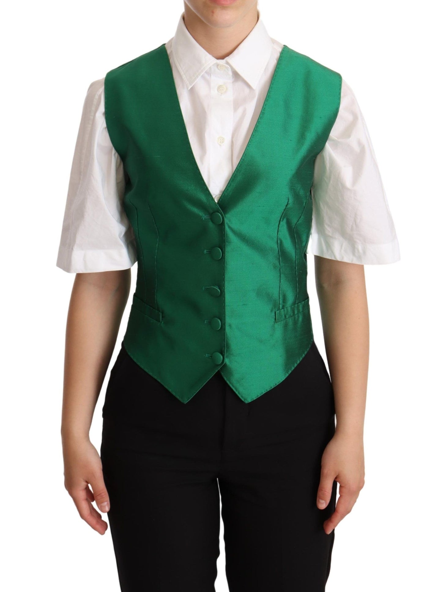 Dolce & Gabbana Elegant Green Silk Blend Waistcoat - Elegance Online Limited