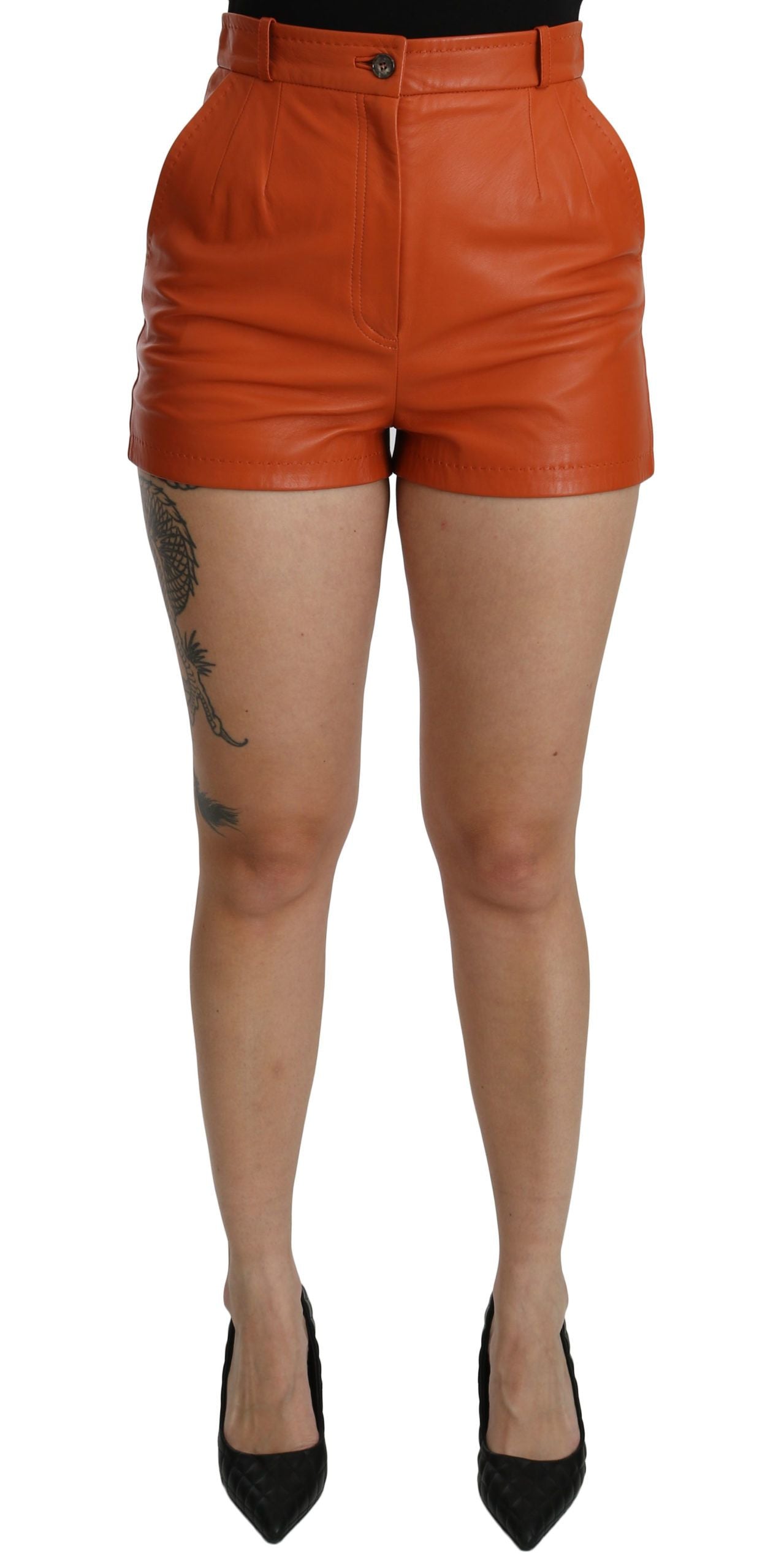 Dolce & Gabbana Chic Orange Leather High Waist Hot Pants - Elegance Online Limited