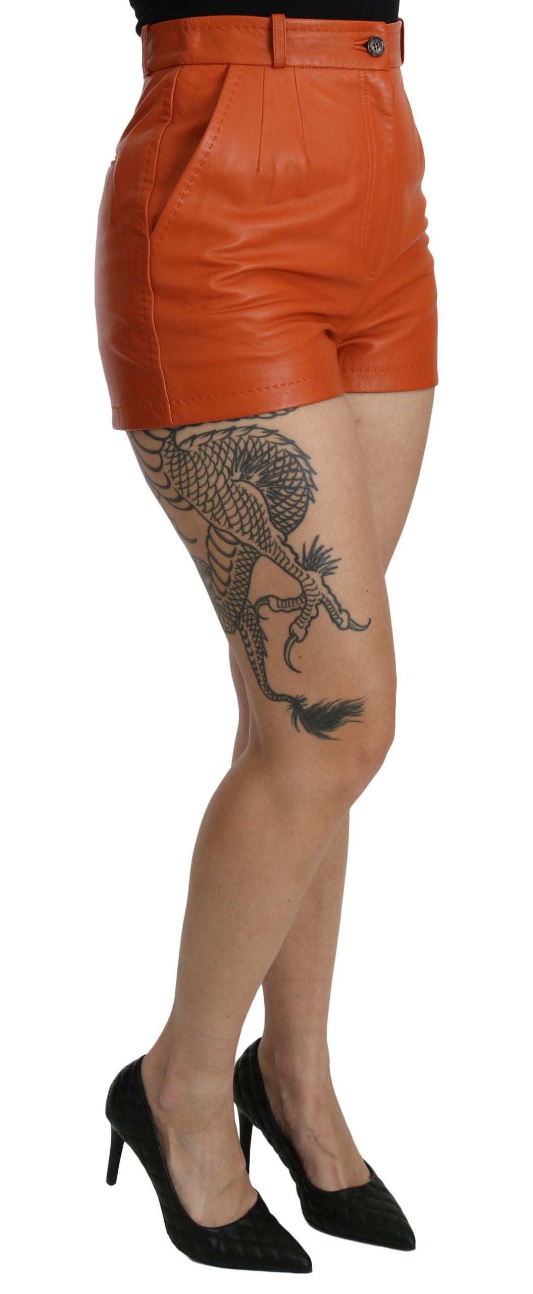 Dolce & Gabbana Chic Orange Leather High Waist Hot Pants - Elegance Online Limited