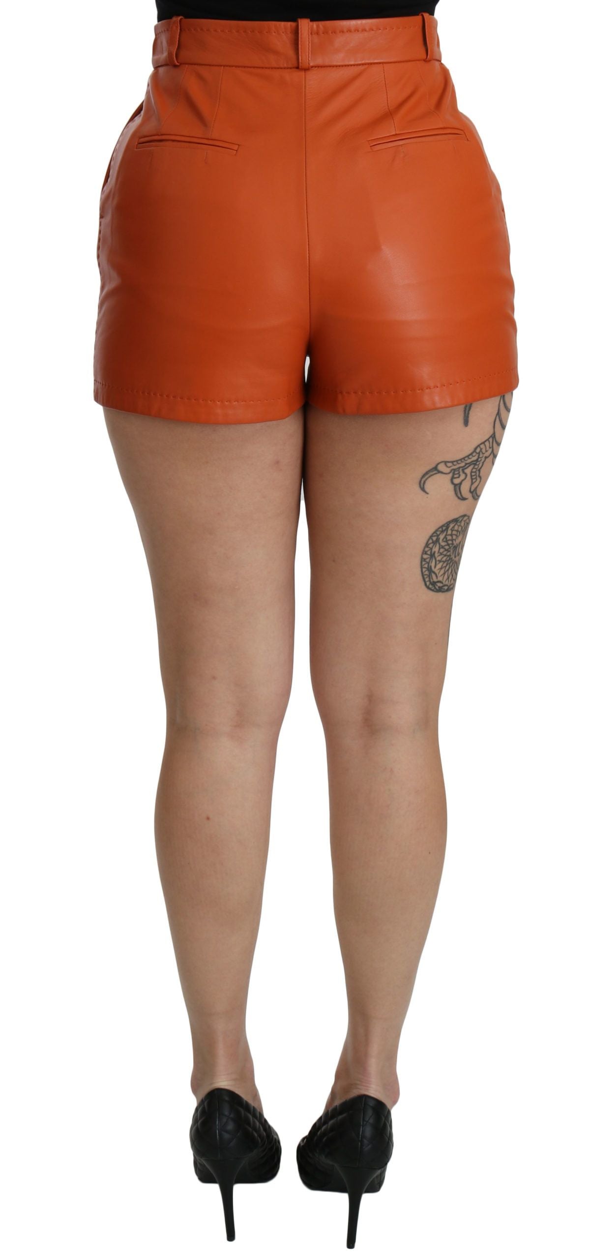 Dolce & Gabbana Chic Orange Leather High Waist Hot Pants - Elegance Online Limited