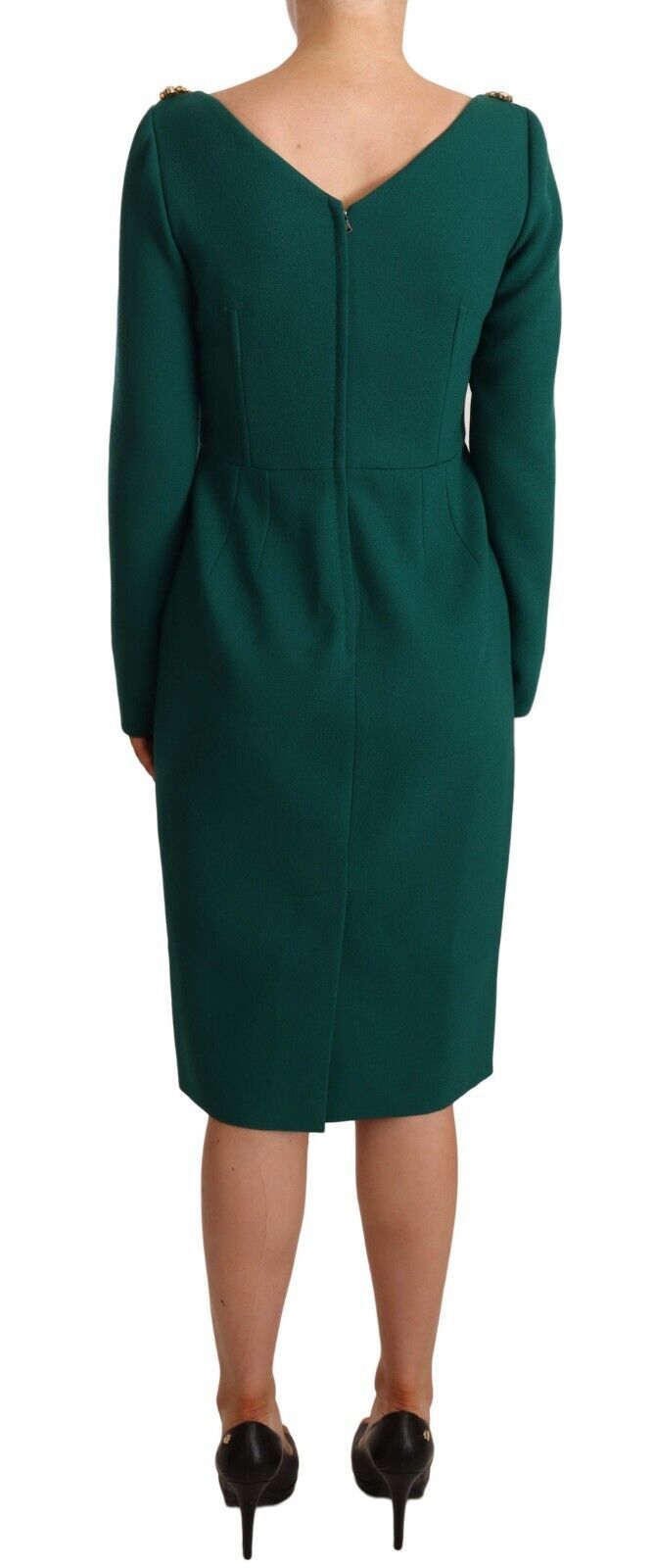 Dolce & Gabbana Emerald Green Midi Sheath Dress with Crystal Brooch - Elegance Online Limited