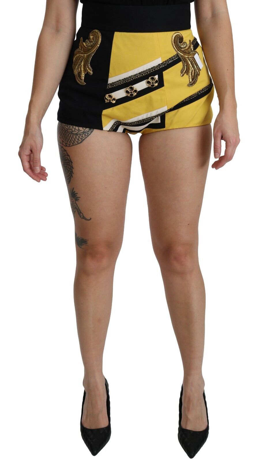 Dolce & Gabbana Embroidered Crystal High Waist Mini Shorts - Elegance Online Limited