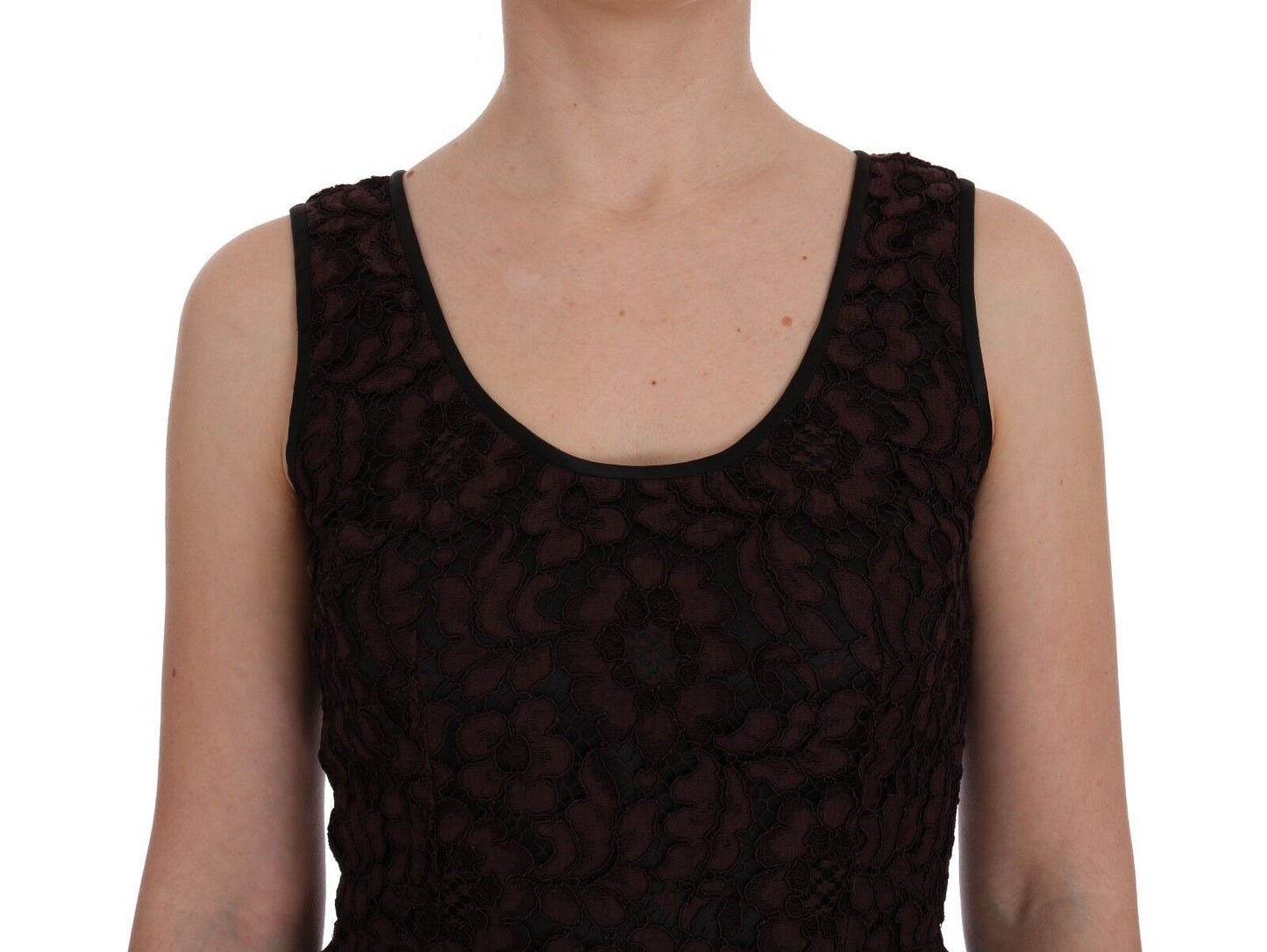 Dolce & Gabbana Bordeaux Floral Lace Ricamo Sheath Dress - Elegance Online Limited