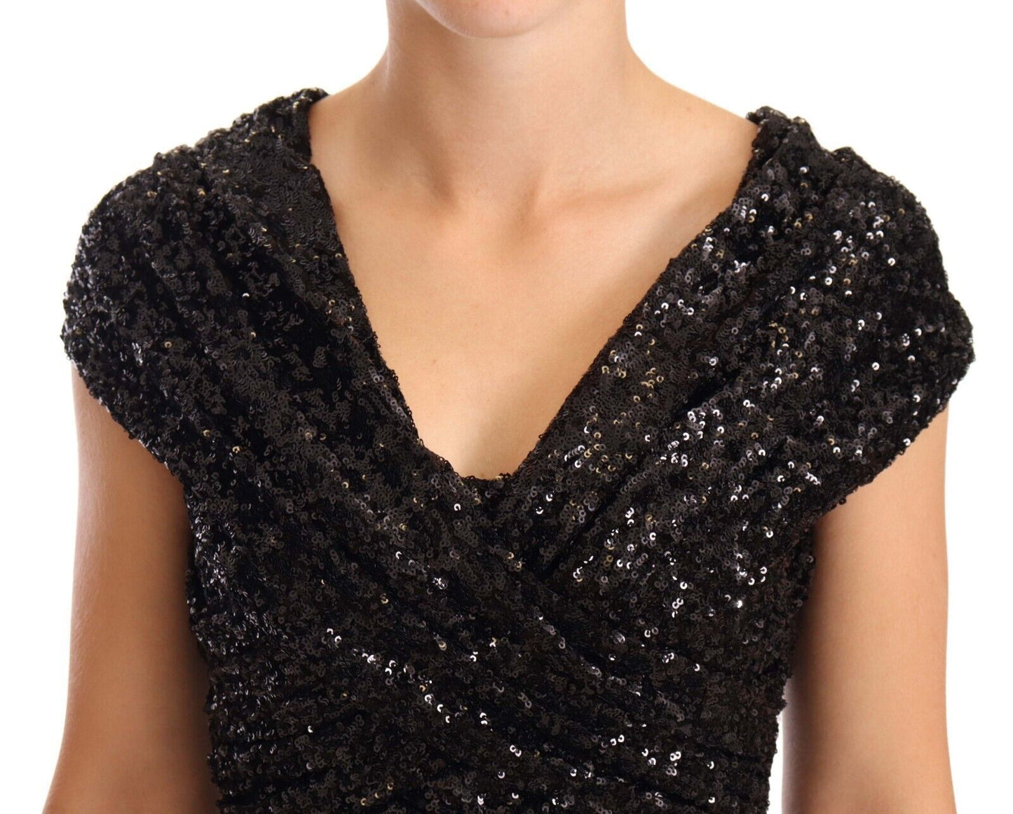 Dolce & Gabbana Elegant Black Sequined Open Shoulder Gown - Elegance Online Limited